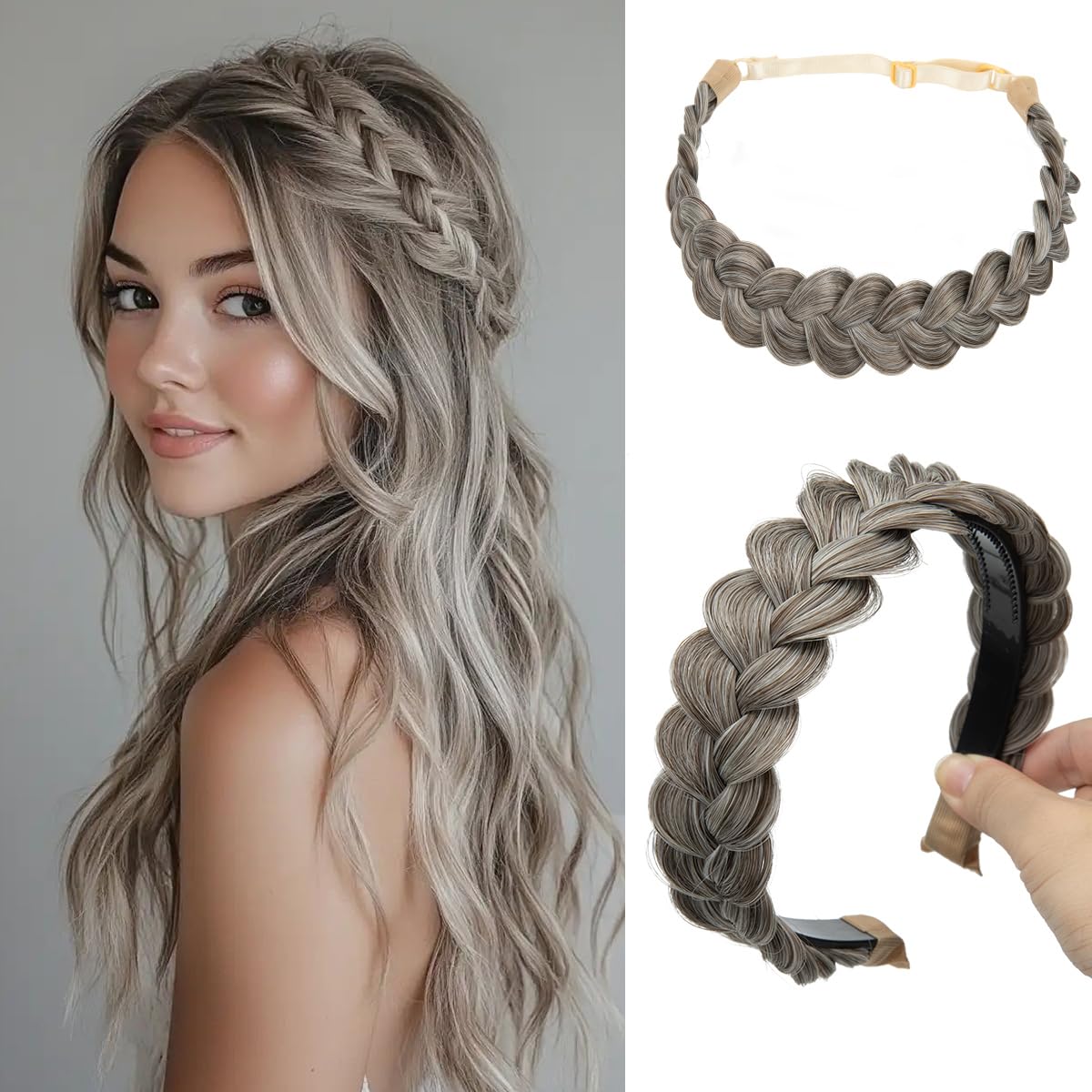 Braided Headbands for Women - Handmade Synthetic Hair Hoops | Sahara Beige 2-Pack