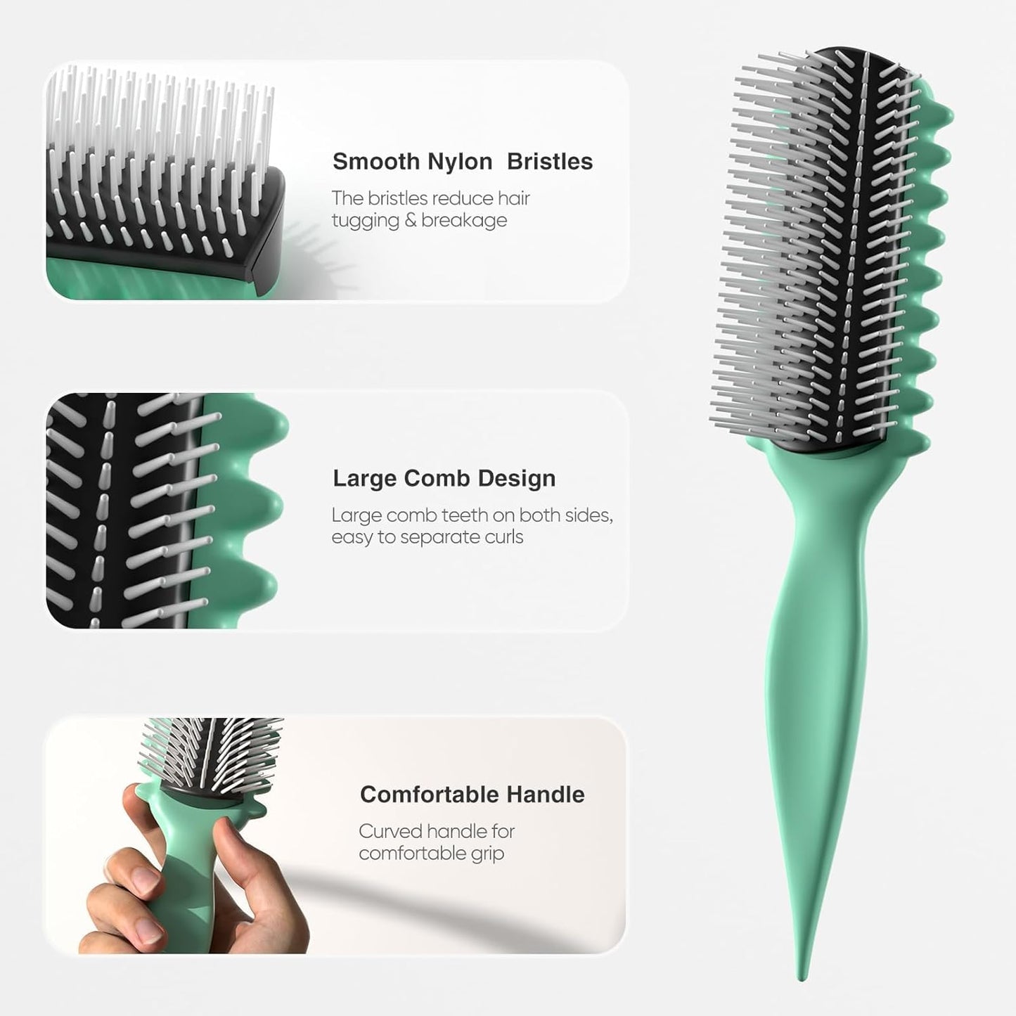 Curl Defining Brush - 9 Rows Premium Styling Hairbrush for Curly Hair | Enhances Curl Definition & Separation - Green