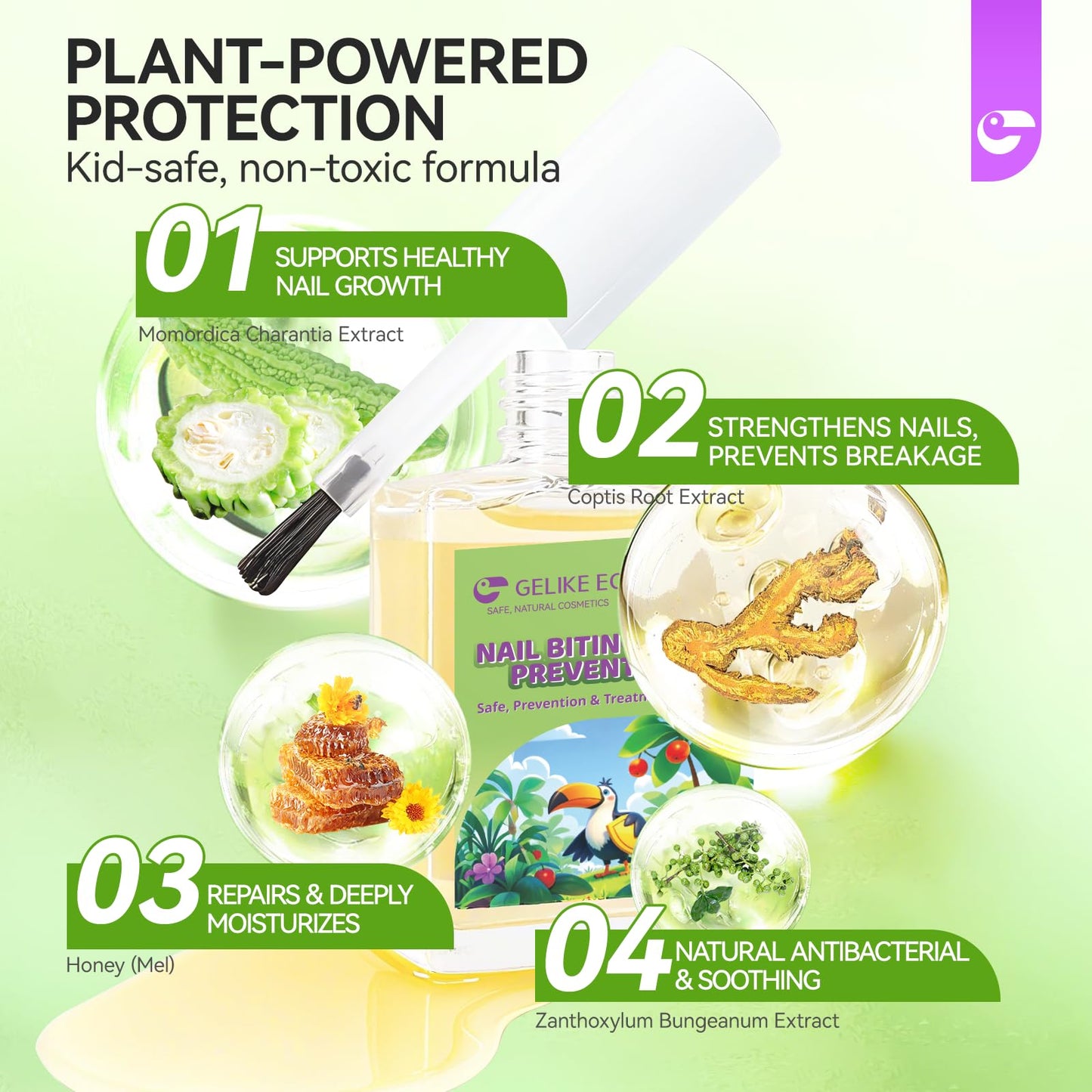Gelike ec Nail Biting Prevention For Kids: 15ml Vegan Organic Bad Tasting Nail Polish to Stop Biting Nails Fast Dry Long Lasting Stop Thumb Sucking Nail Biting Non Toxic for Toddler