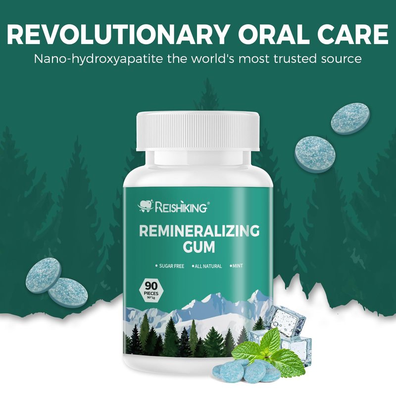 Remineralizing Gum, Containing Nano Hydroxyapatite, 90 Pieces, Teeth Remineralization, Sugar-Free Chewing Gum with Xylitol, Mint Flavor, Two pieces after meals to freshen breath and clean teeth (1pcs)