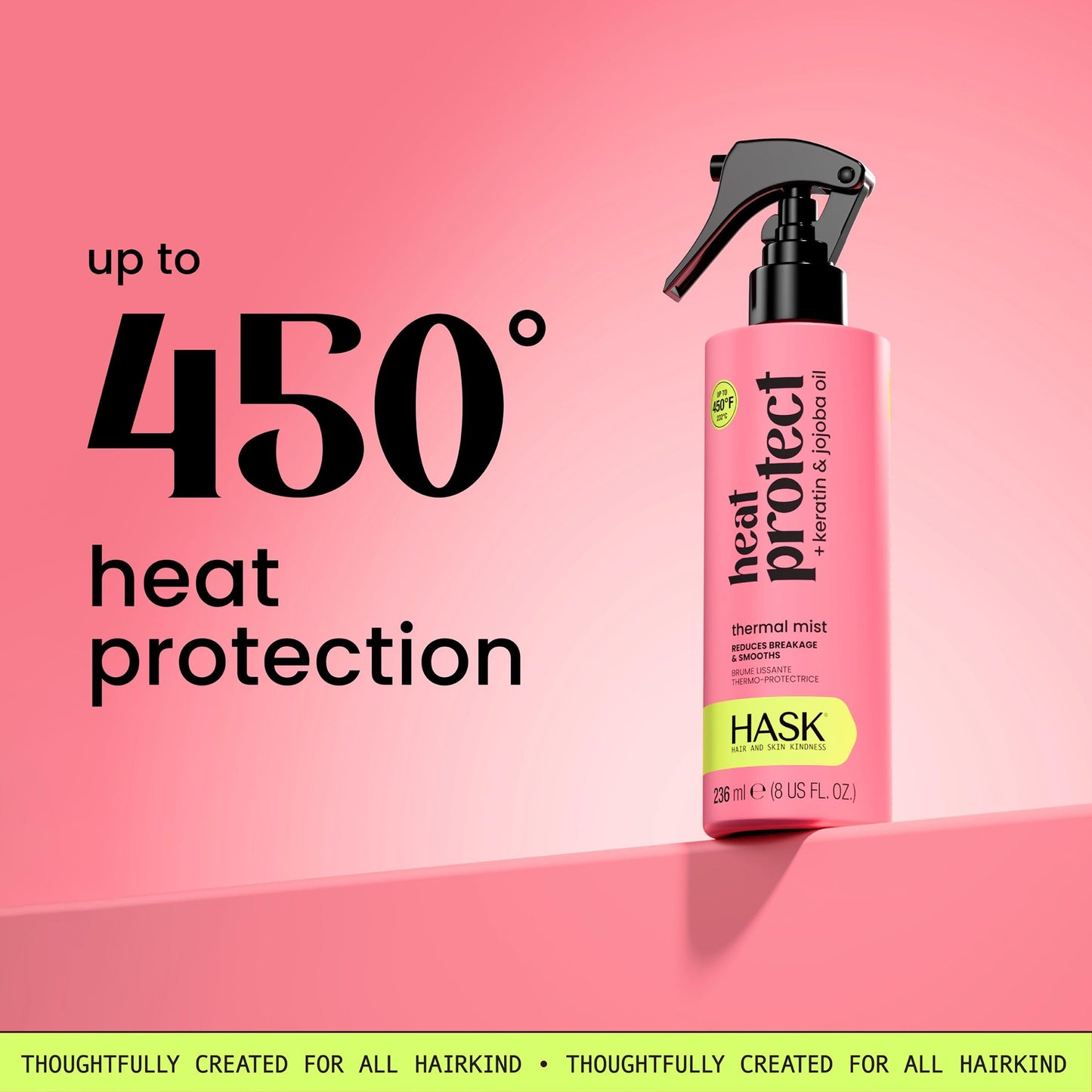 HASK Heat Protect + Keratin & Jojoba Oil Thermal Mist | Heat Protection, Smooths Frizz, Reduces Breakage | Sulfate, Paraben, & Cruelty Free, Color Safe, 8 fl oz