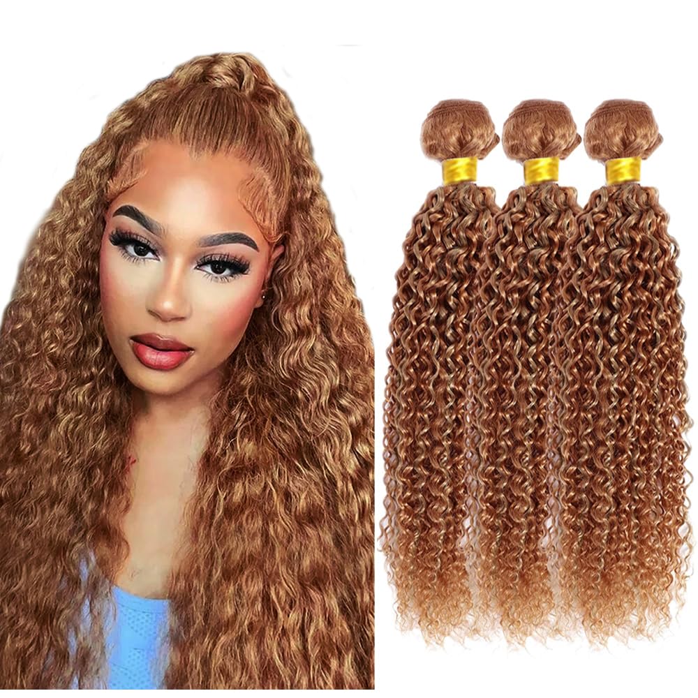 P27/30 Blonde Bundles Water Wave Bundles Human Hair 28 30 32 Inch #30 Light Brown Water Wave Bundle Unprocessed Brazilian Virgin Weave Hair 3 Bundles 100 Gram Per Bundle