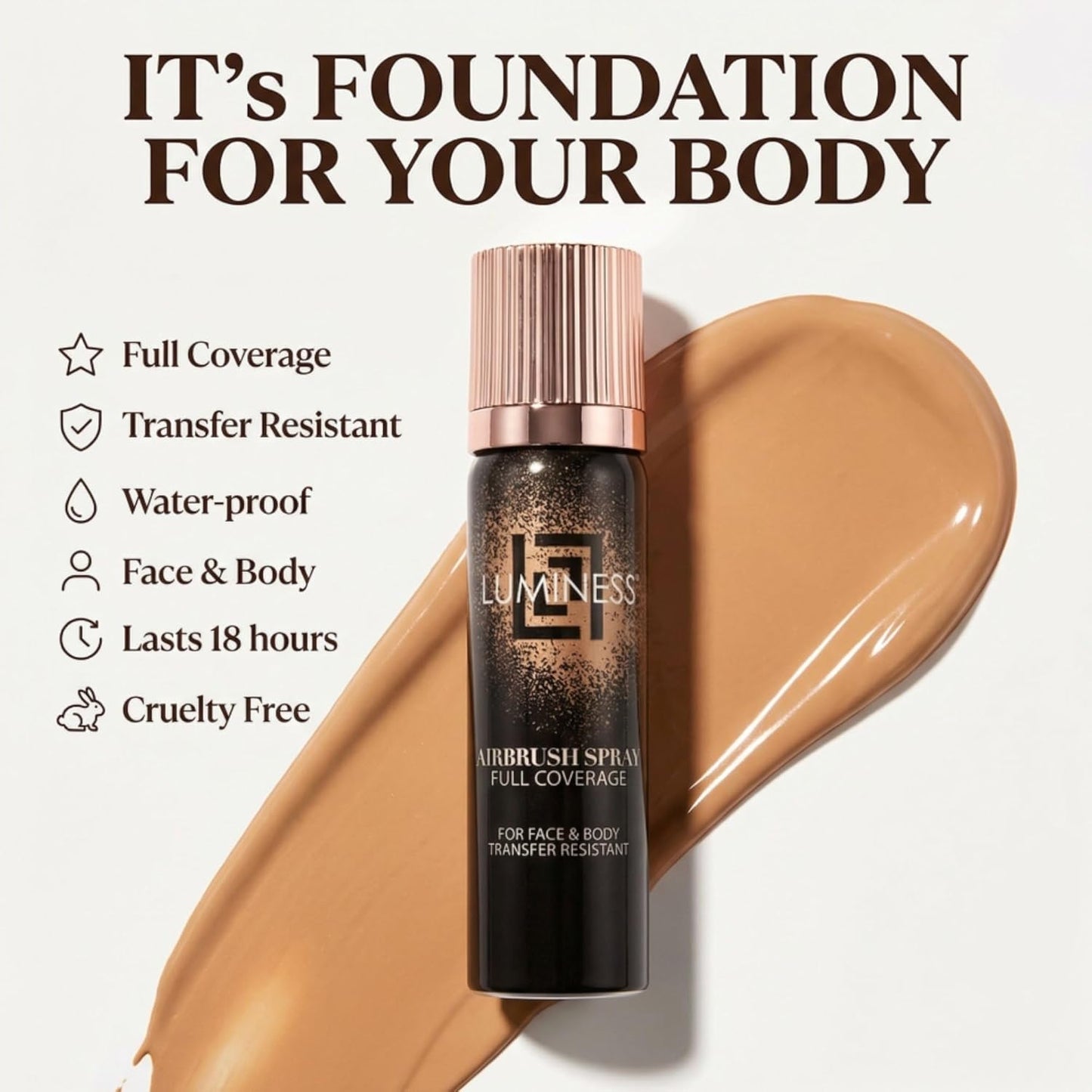 LUMINESS Airbrush Body Coverage - Waterproof Tattoo Concealer Makeup for Legs & Body | 18-Hour Full Coverage, 1 fl oz
