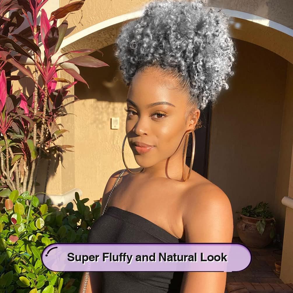 Afro Puff Drawstring Ponytail for Black Women - Premium Ombre Gray Bun | Stylish & Versatile Hair Accessory