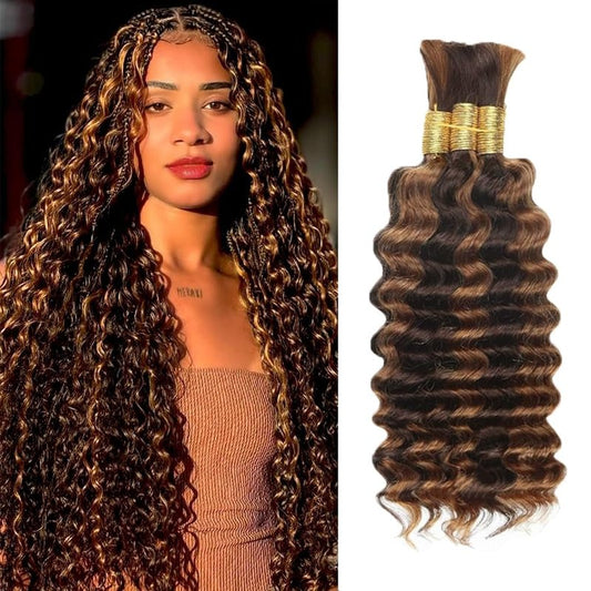 32 32 32 Inch P430 Highlight Brown Human Braiding Hair Deep Wave Bulk 150g/3 Bundles Light Dark Brown Deep Wave Braids Human Hair Extensions