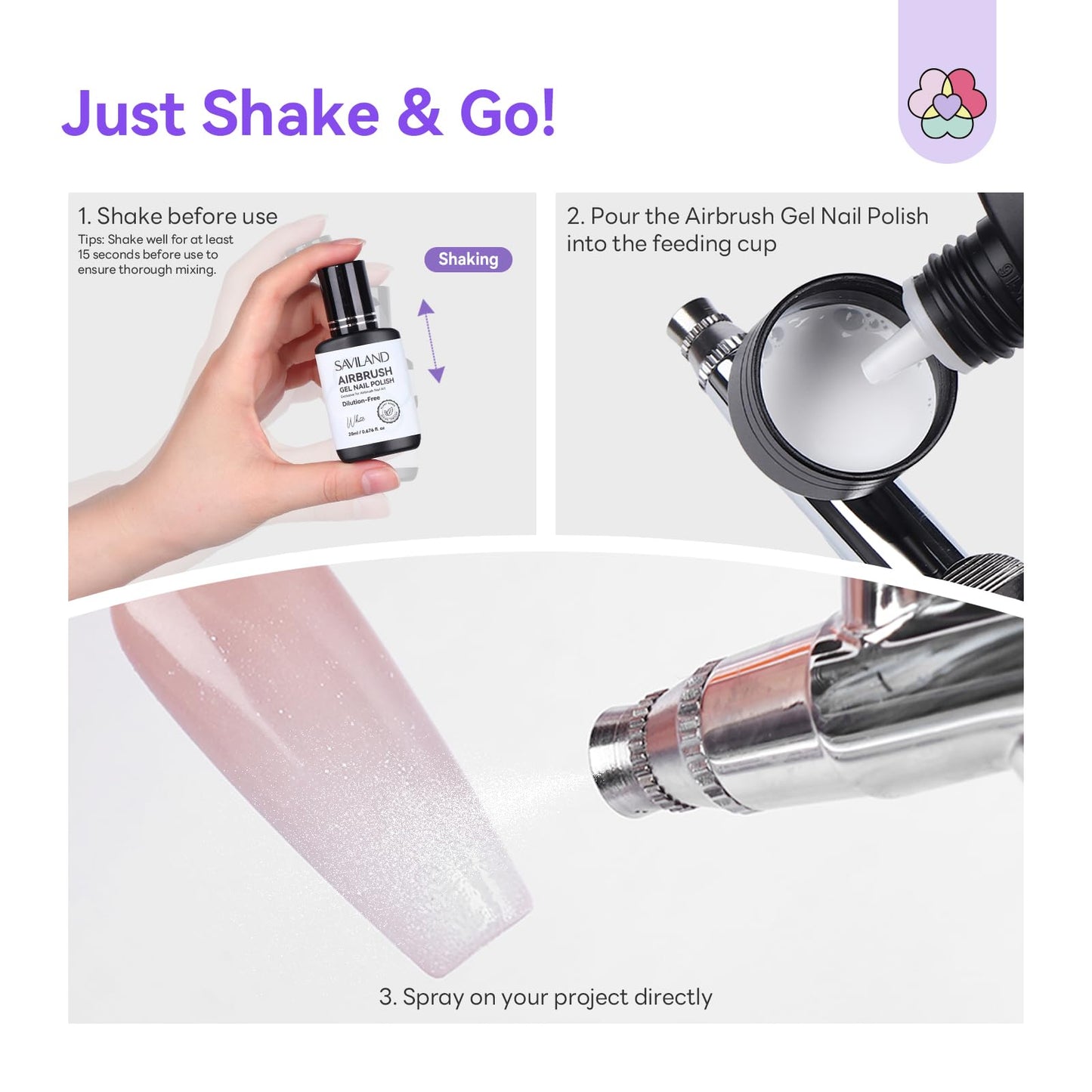 SAVILAND Dilution-Free Airbrush Gel Nail Polish: 6PCS 20ml White Pink Nude Airbrush Paint for Nails 0-Acetone Non-Toxic Airbrush for Nails Gel 28 Days Lasting for Ombre French Nail Art Party