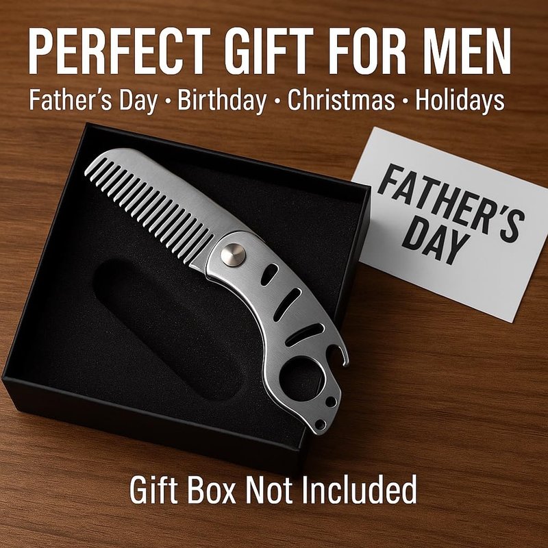IN SELECT Folding Comb, 304 Stainless Steel Pocket Hair & Beard Comb with Built-in Bottle Opener, Durable EDC Multi-Tool for Everyday Carry, 1 Pack
