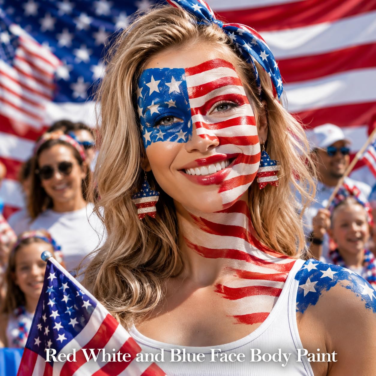 Go Ho Red White and Blue Face Body Paint(7.1 oz) for Independence Day,4th of July Accessories,Cream Water Based Patriotic USA Flag Face Paint for Sport Game 250 Anniversary USA Makeup