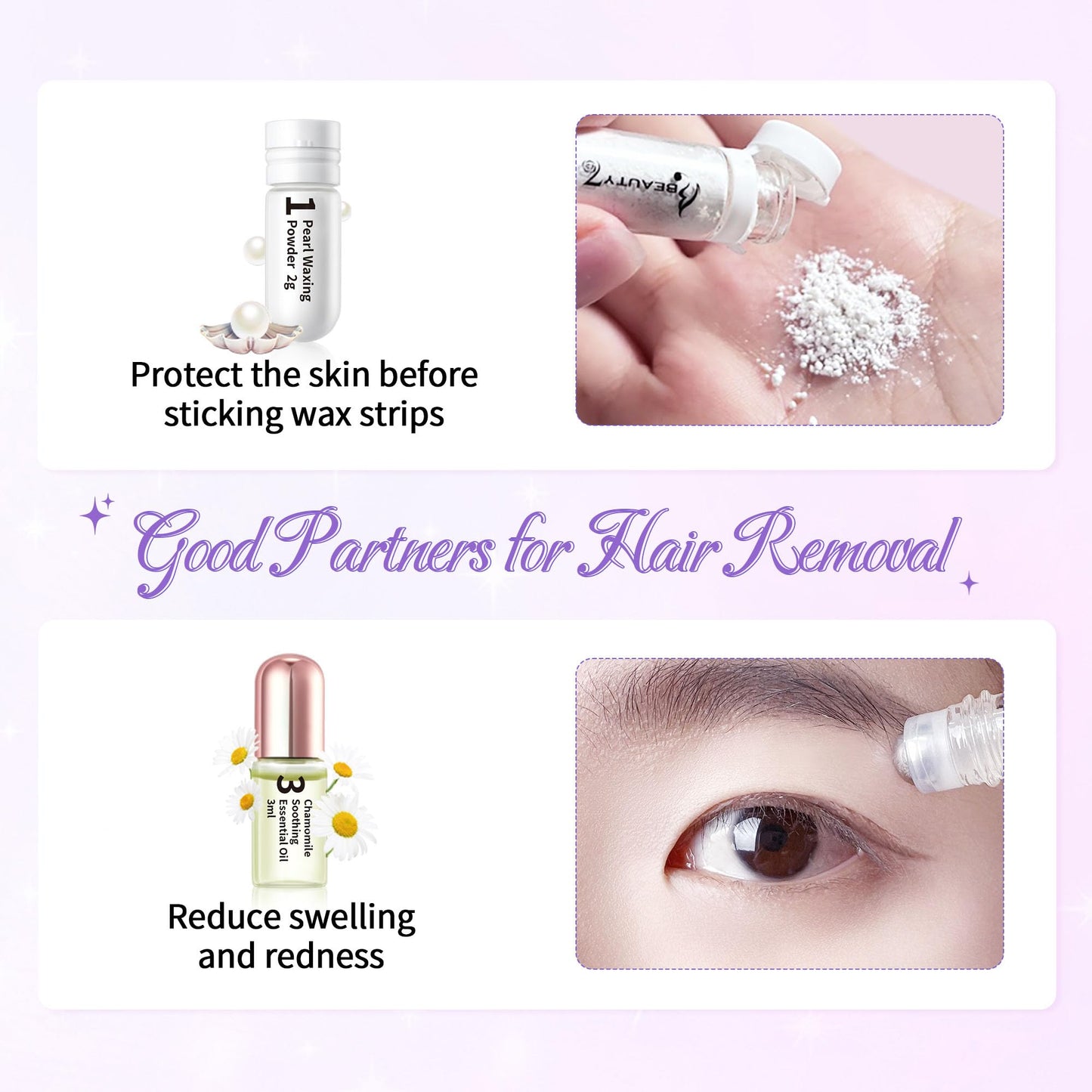 Beauty7 Sensitive High Arched Eyebrow Wax Strips, Eyebrow Waxing Strip 24 Strips with Pearl Powder Essential Oil for Sensitive Skin for Women