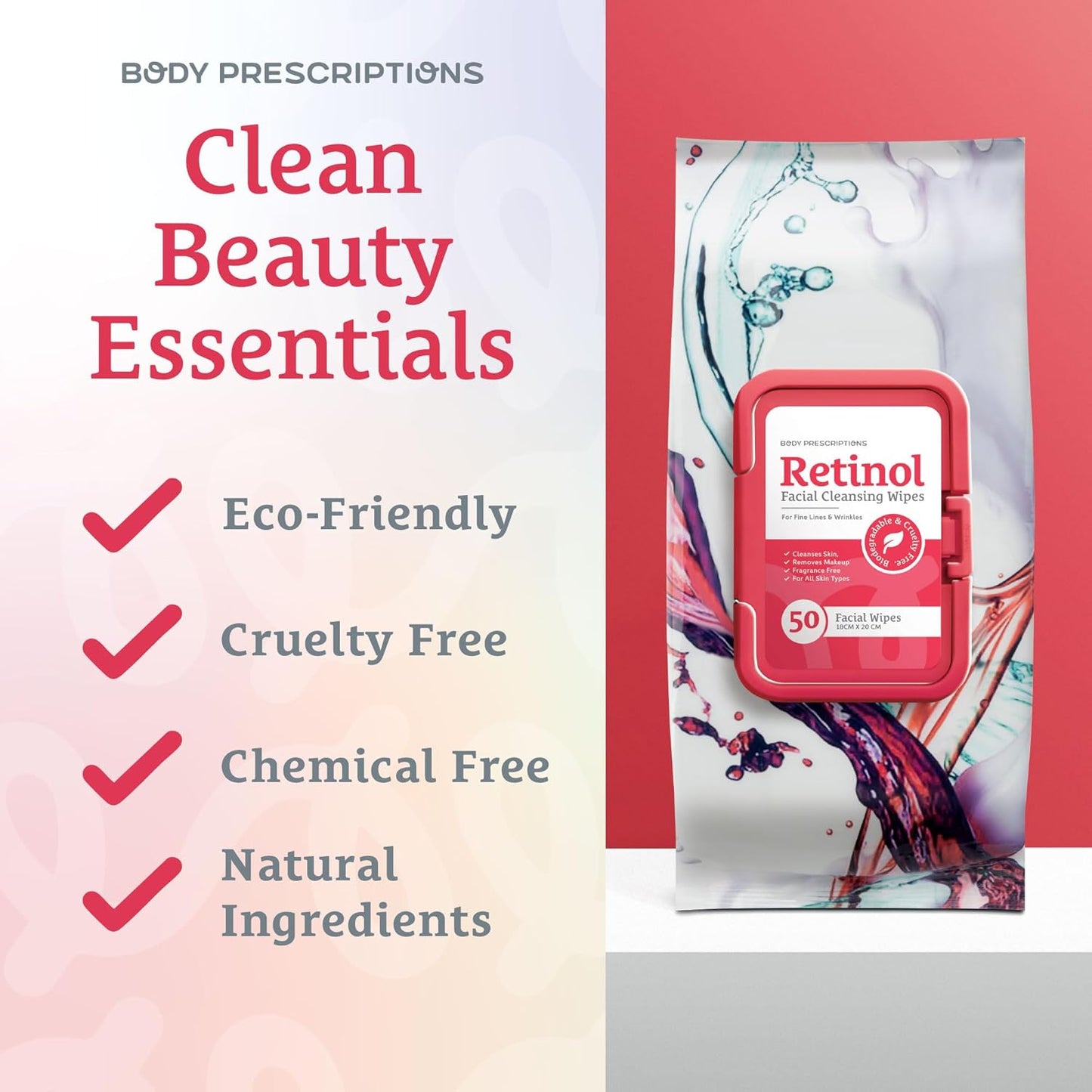 Makeup Cleansing Wipes - Gentle & Effective Face Wipes with Retinol | 50 Count Pack of 3