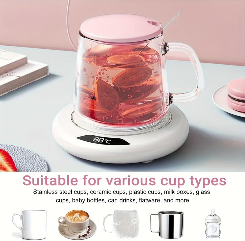 Coffee Mug Warmer - Cordless USB Powered Heating Coaster with 3 Adjustable Levels | Perfect for Office, Camping, Kitchen - White