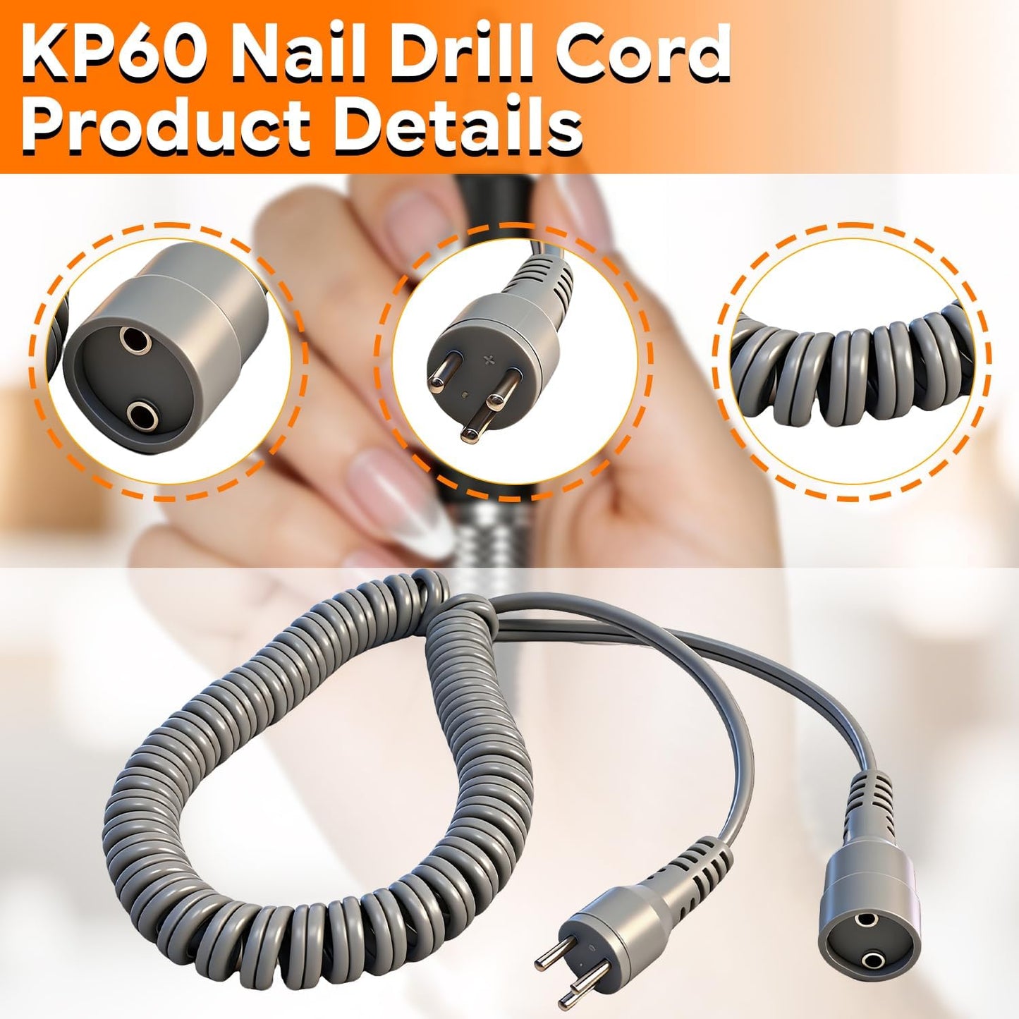 SDRZJX Nail Drill Replacement Motor Cord Compatible with Mani-pro KP-60 KP60
