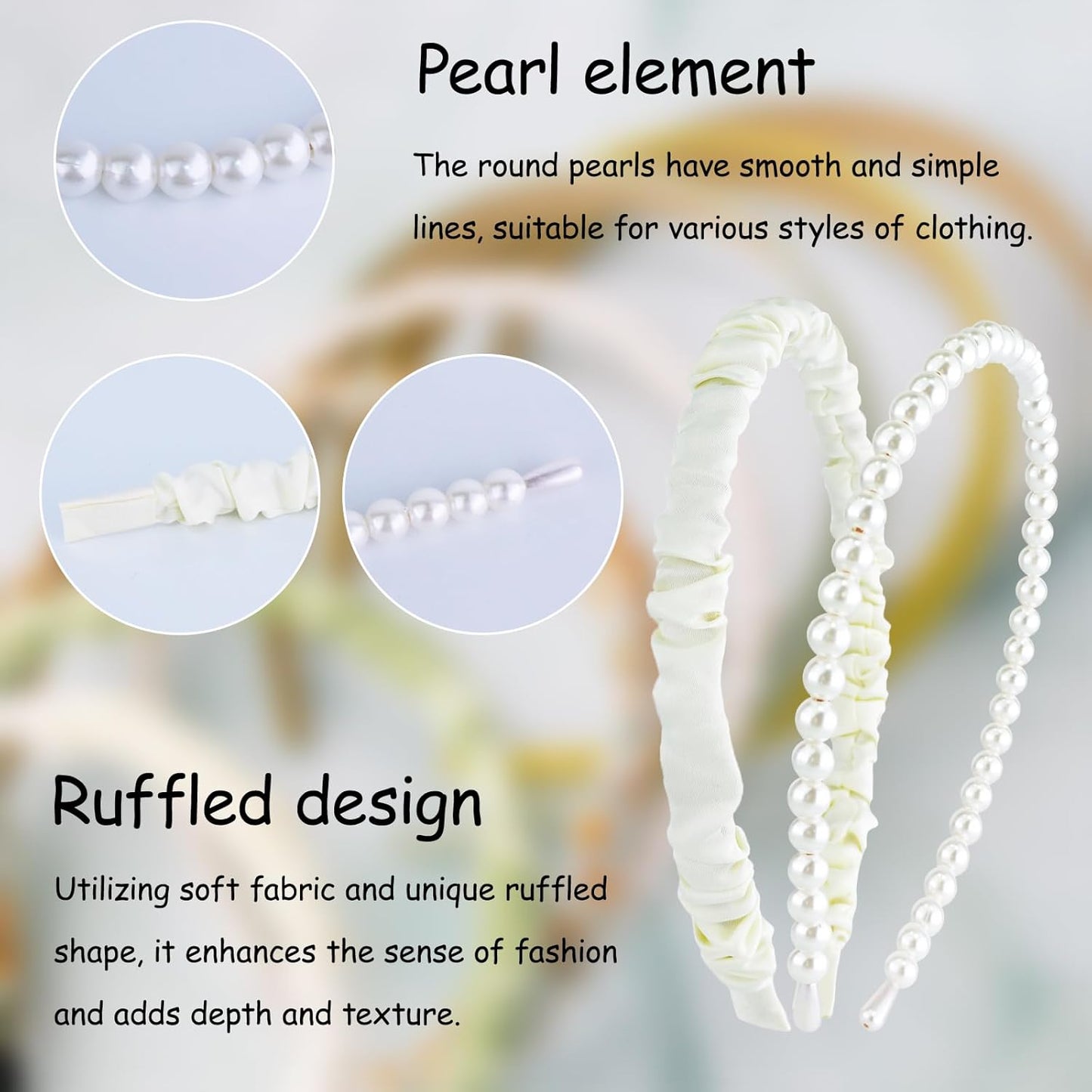 Trendy French-Style Headbands for Women - 7PCS Retro Pearl Non-Slip Pleated Hair Accessories | Pink