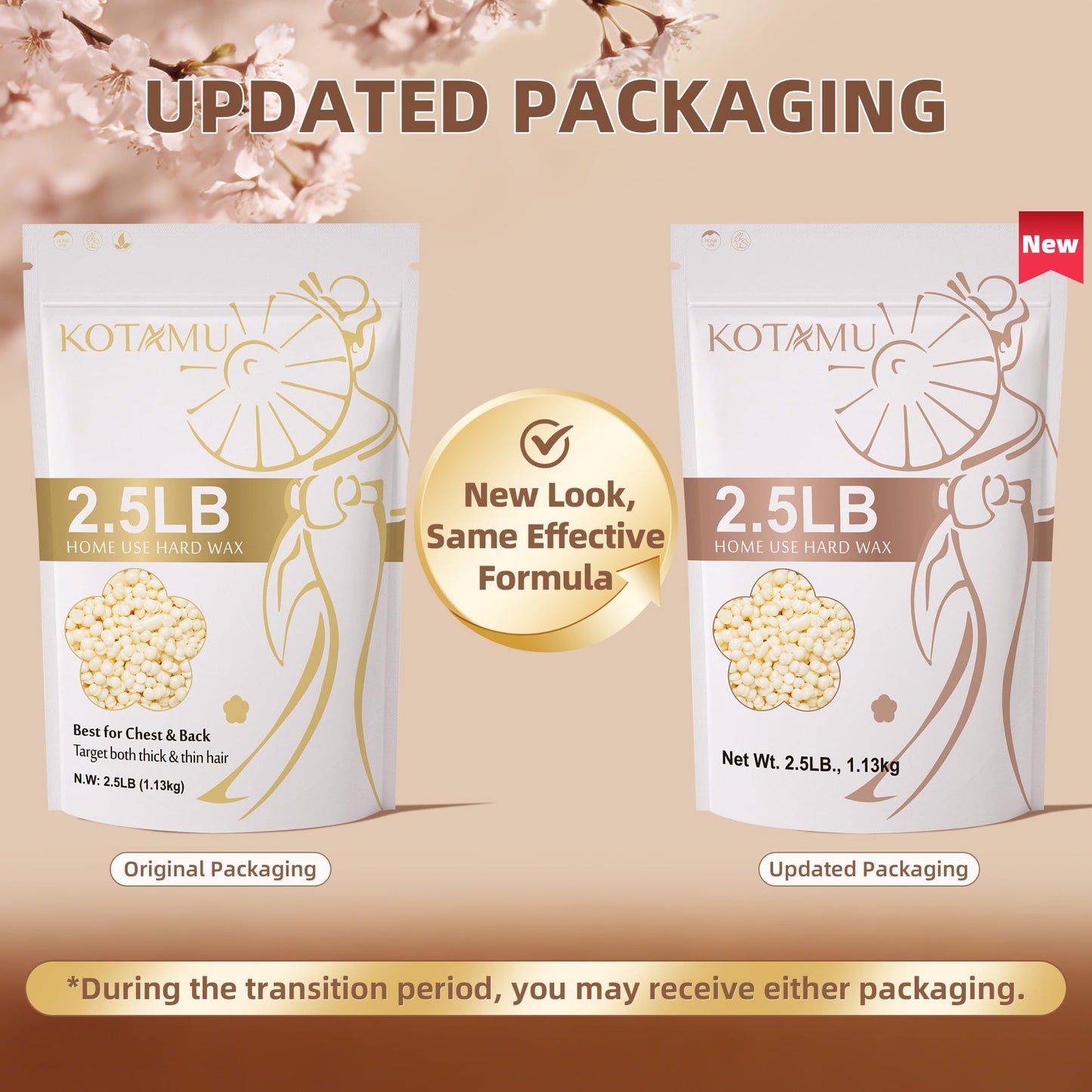 KOTAMU Hard Wax Beads for Women & Men Hair Removal, Cream Wax Beans for Full Body Sensitive Skin Chest Back Leg Facial Bikini Brazilian Waxing, 2.5lb Refill Waxing Beads Target Thick & Thin Hair