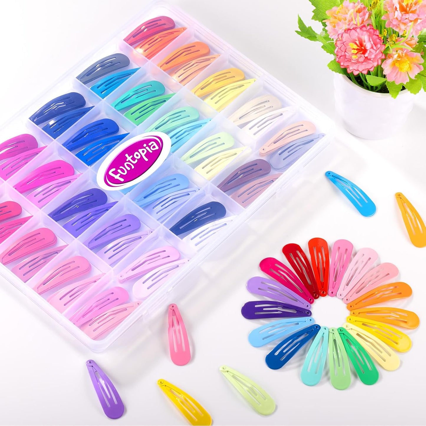 Colorful Snap Hair Clips - 150 Pcs in 50 Colors | 2-Inch Non-Slip Barrettes for Girls & Women with Storage Case