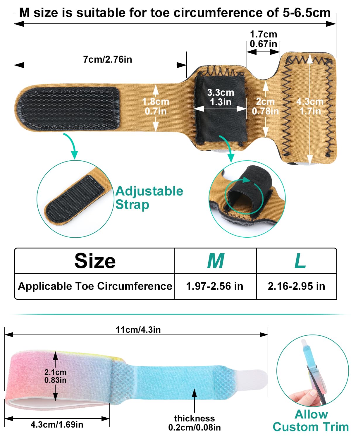 snqqmtt 2Pcs Hammer Toe Straightener with Removable Aluminum Plate and 2Pcs Broken Toe Wraps for Women & Men, Adjustable Toe Corrector for Curled & Bent Toe, Broken Support (Medium)