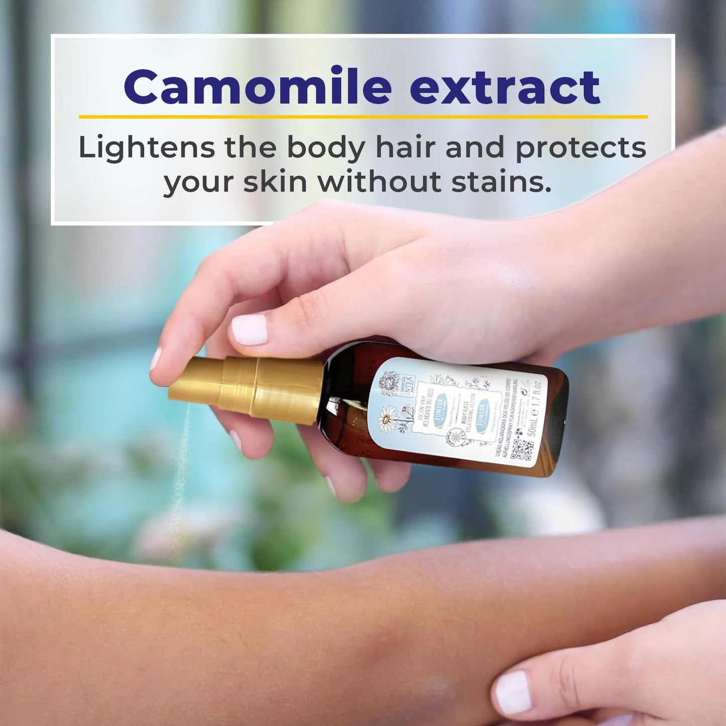 Camomila Intea Junior Body Hair Lightener for Kids - Bottle Spray with Natural Chamomile Extract - Paraben and Ammonia FREE – 1.7 oz (50 ml)