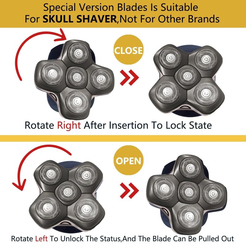VRMETA New Upgrade Head Shaver Replacement Heads for Skull Shaver Pitbull Platinum Pro Butterfly Kiss, and Palm Hypo-Allergenic Electric Razor