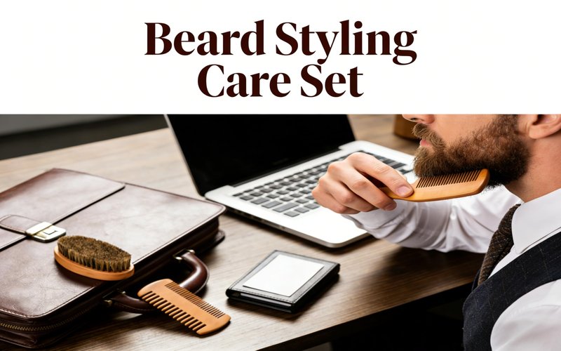 Men's Beard Brush Kit with Wooden Comb and Boar Bristle Brush - Natural Pear Wood Comb and Beechwood Brush Set for Beard Grooming, Styling, and Daily Care at Home or Barbershop
