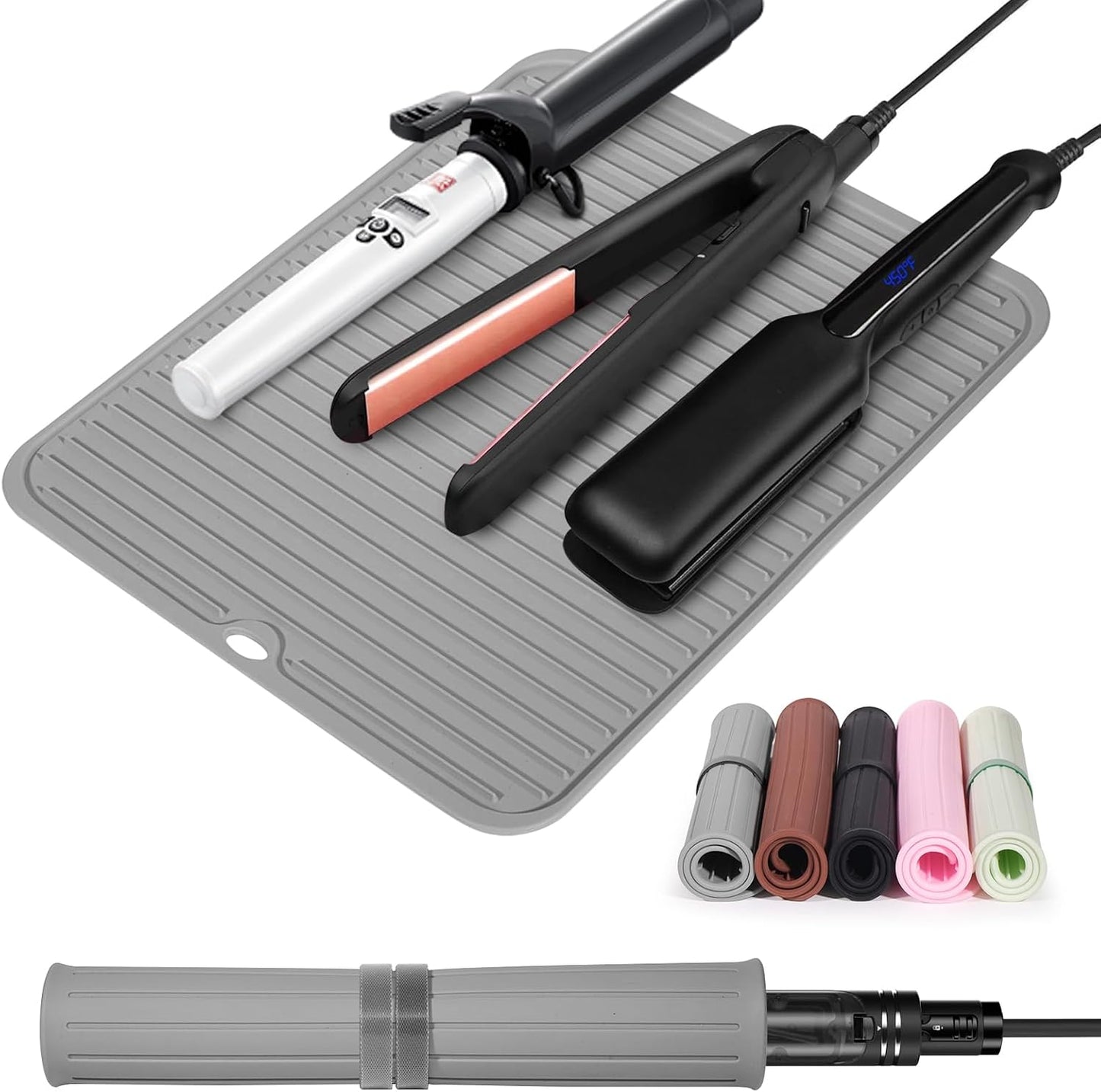 Heat Resistant Silicone Mat for Hair Styling Tools - Protects Surfaces | Ideal for Curling Irons & Flat Irons