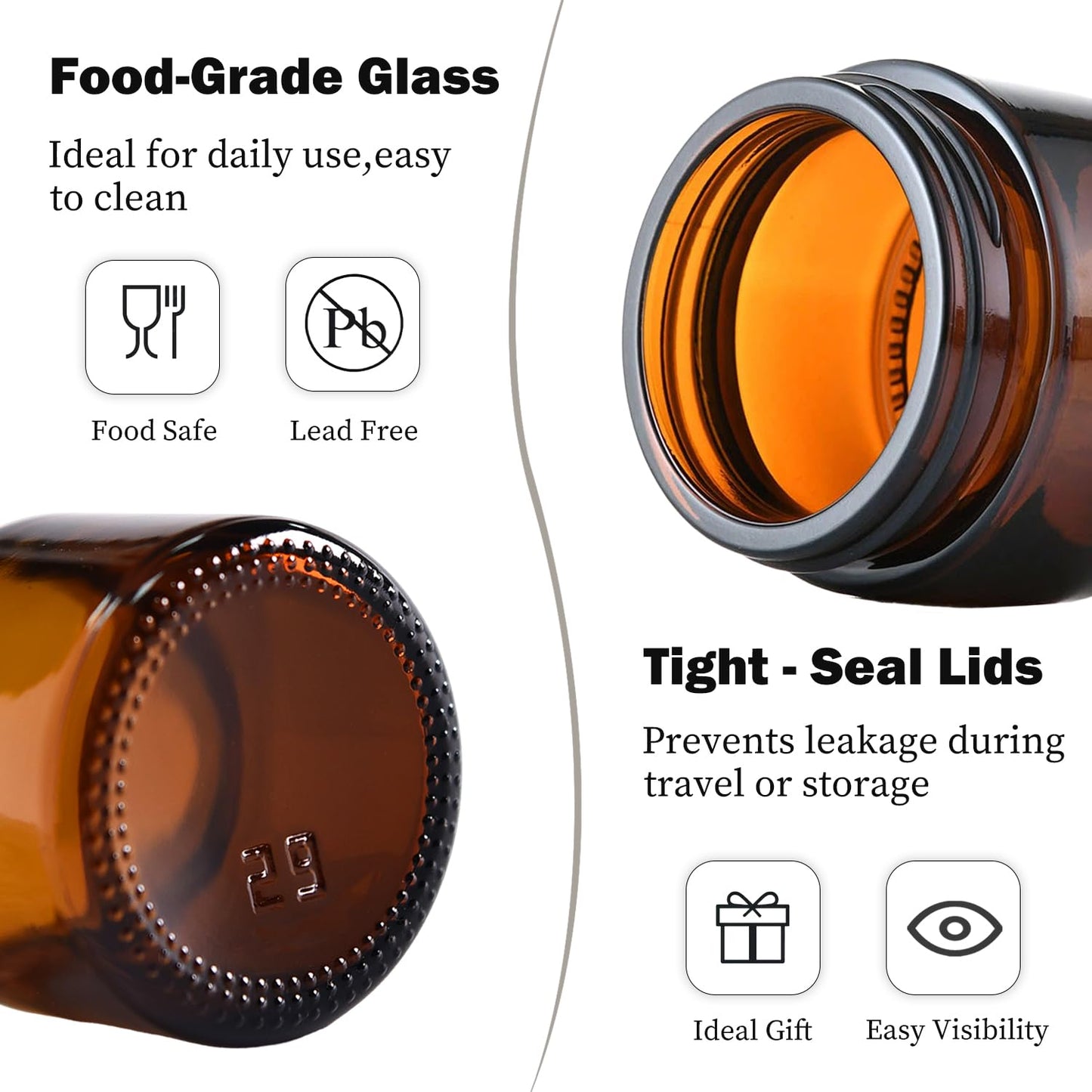 2 oz Amber Glass Jars with Lids,24 Pack 2oz Small Glass Jars with Inner Liners,2 Ounce Travel Jar for Cosmetics Container,Cream Lotion,Body Scrub