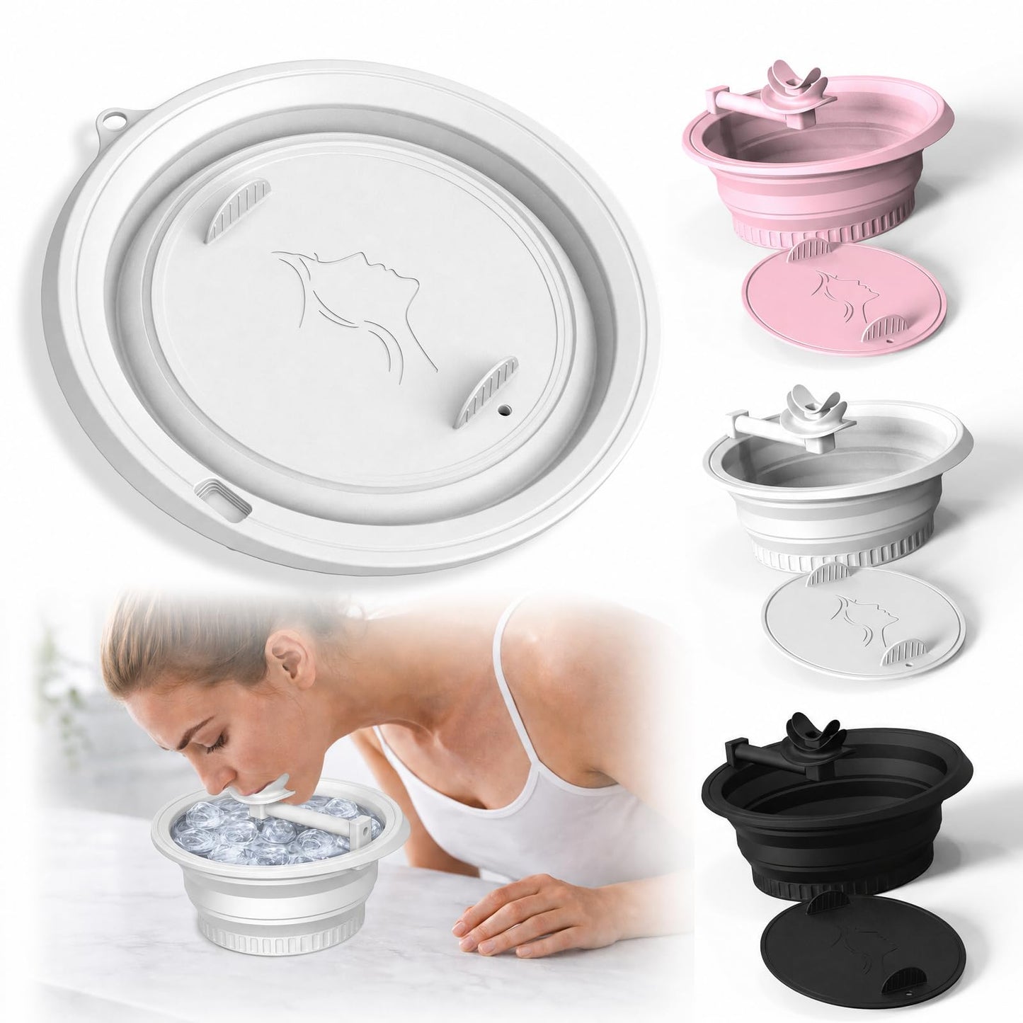 Face Ice Bath Bowl Silicone with Breather Tubes (White)