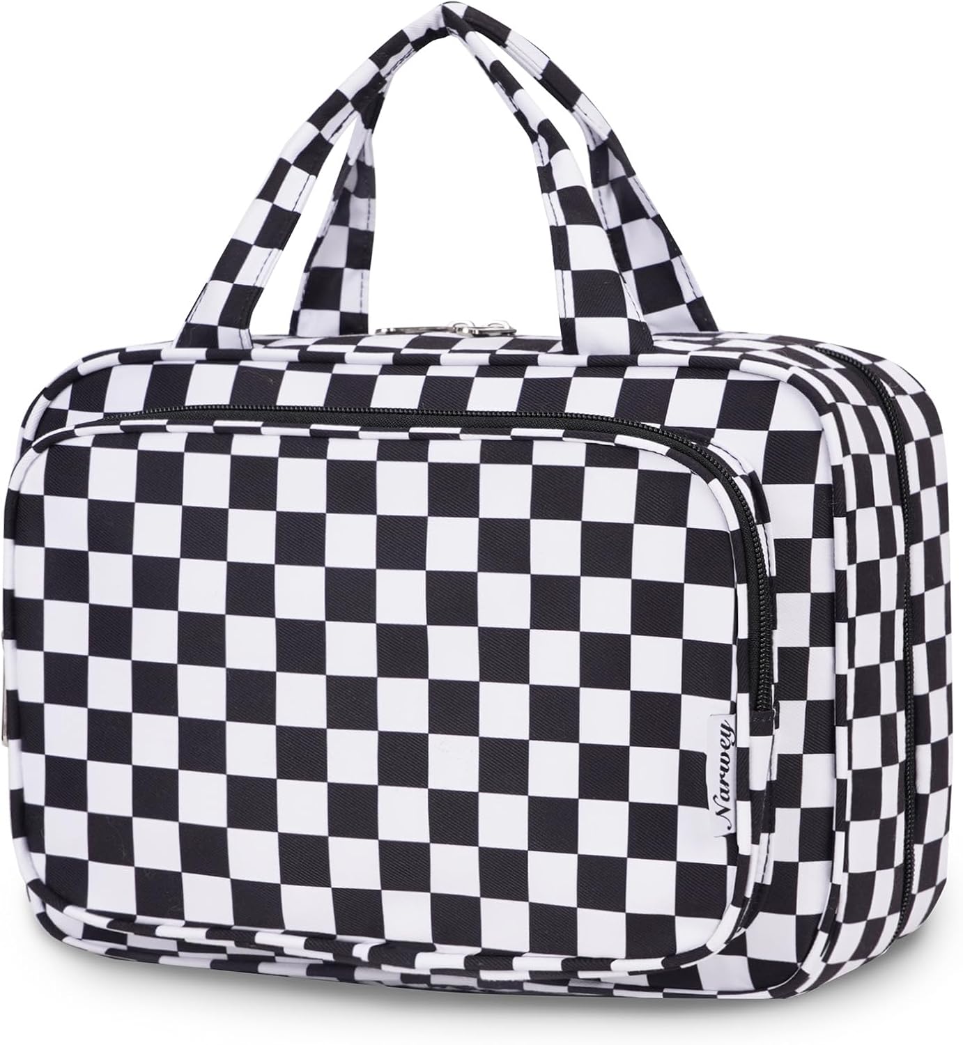 Striped Hanging Toiletry Bag for Women - Travel Makeup Organizer | Medium Dusty Pink Stripe