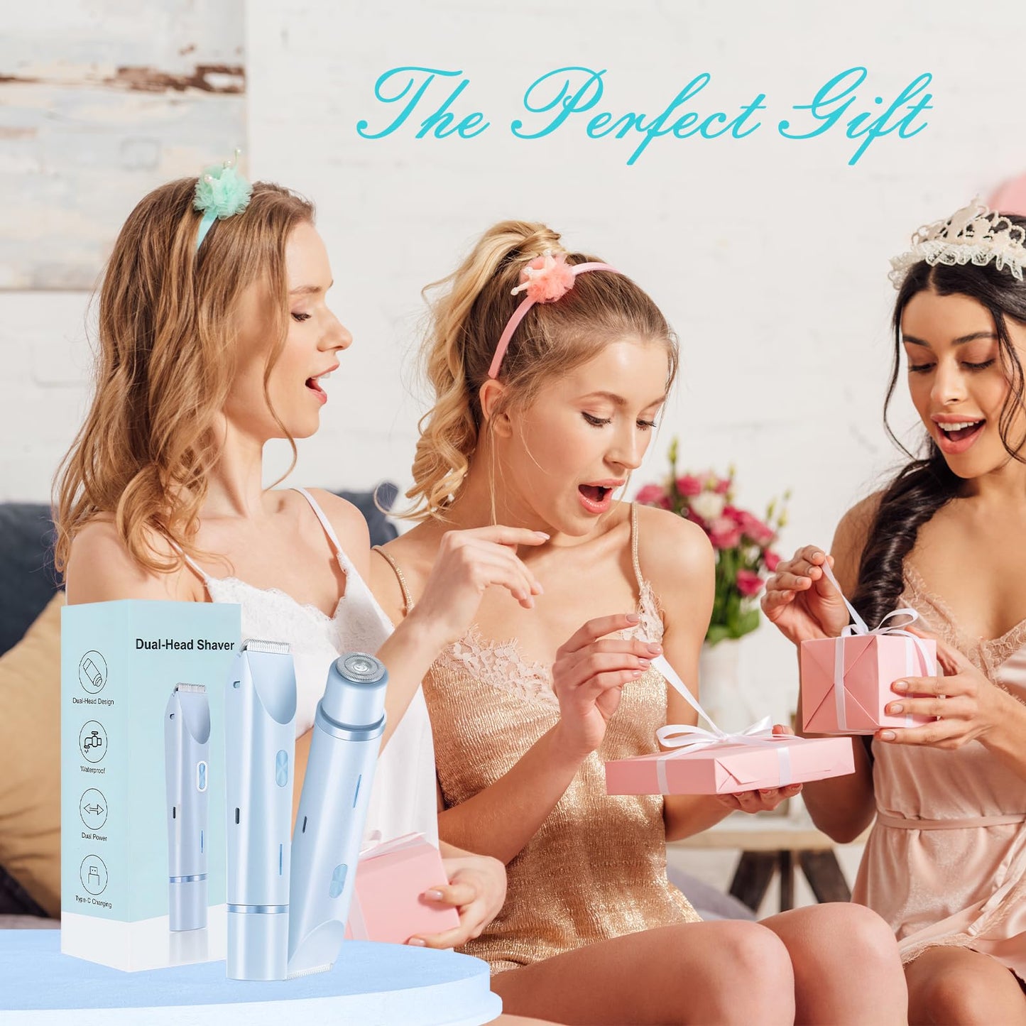 Bikini Trimmer for Women, 2 in 1 Electric Razors for Women, Rechargeable Cordless & Painless Hair Removal, Ultra Low Silent, Easy Cleaning, IPX7 Waterproof Bikini Shaver for Sensitive Skin (Blue)
