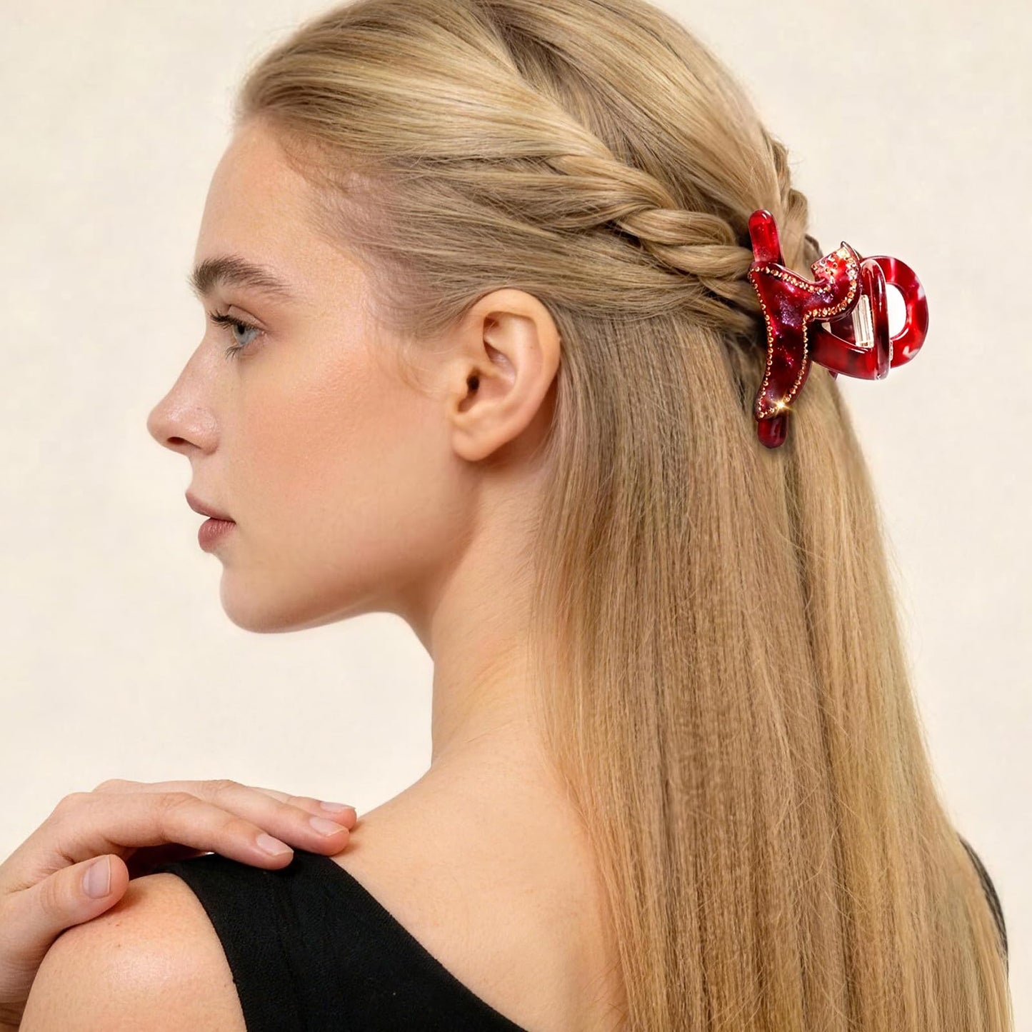 LOVIME Red Hair Clips for Women Premium, Medium Claw Clips for Thick Thin Hair Girls, Strong Grip No Slip Hair Clip, Acetate Hair Accessories for Birthday Gifts for Mom with Gift Box