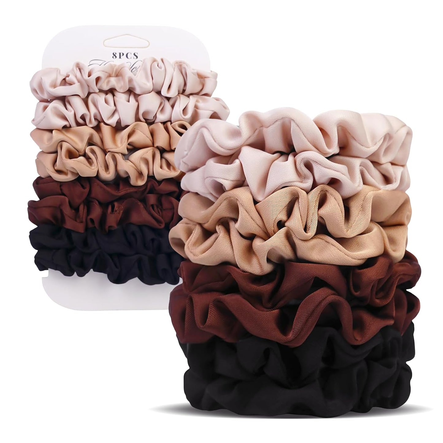 Satin Scrunchies for Women - 8PCS Black Silk Hair Ties | No-Crease, Frizz-Free Gentle Elastic Bands for All Hair Types