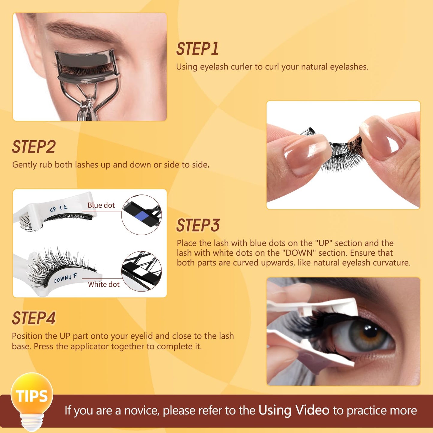 QUEWEL Magnetic Eyelashes 4 Pair Reusable Magnetic Eyelashes with Applicator No Glue Needed Eyelashes Natural Look Lash Clusters Kit Easy to Wear and Remove(4 Pairs-B07)