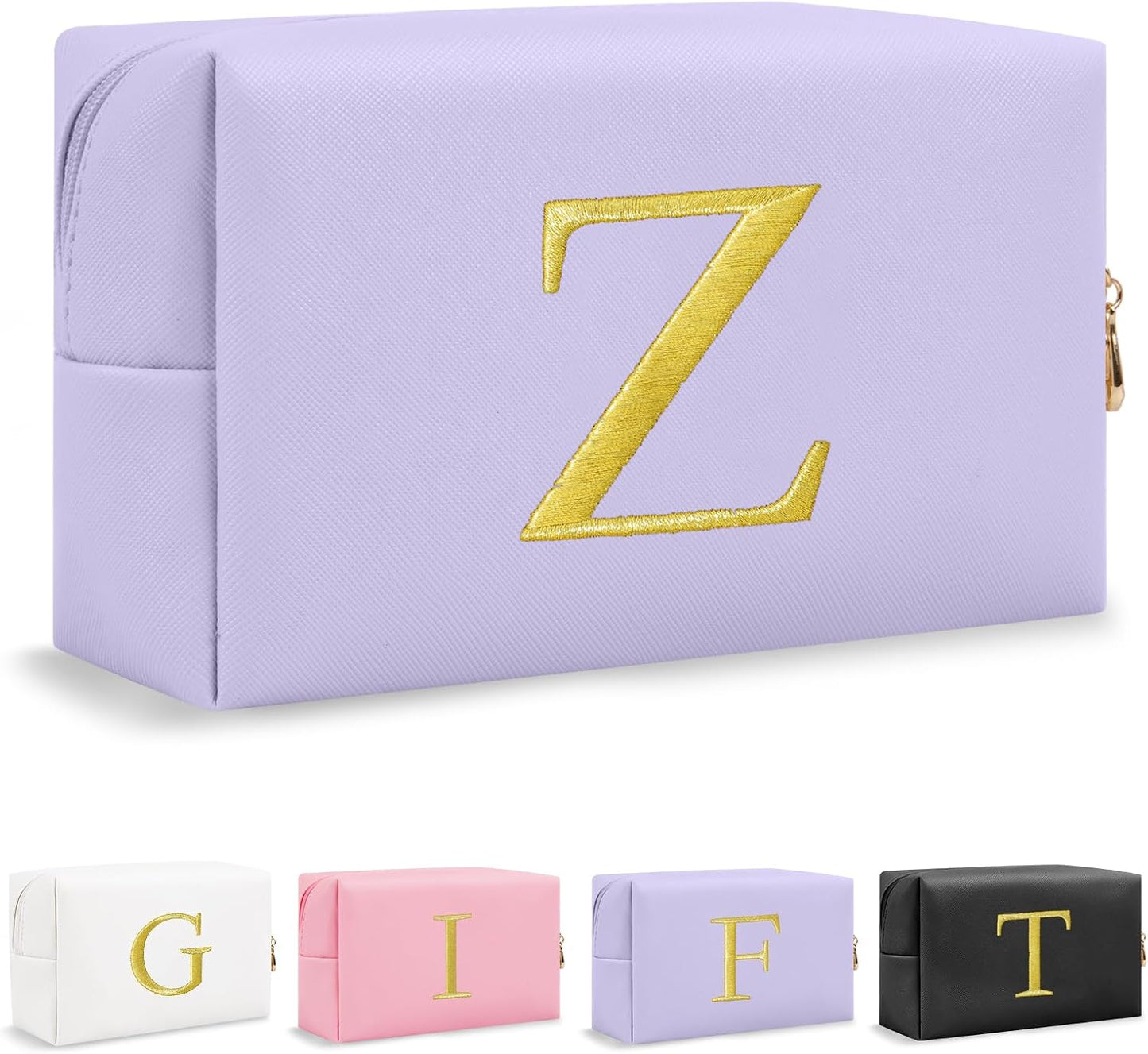 Personalized Initial Makeup Bag - Gold Embroidered Cosmetic Bag for Teens | Custom Travel Toiletry Bag (Black)