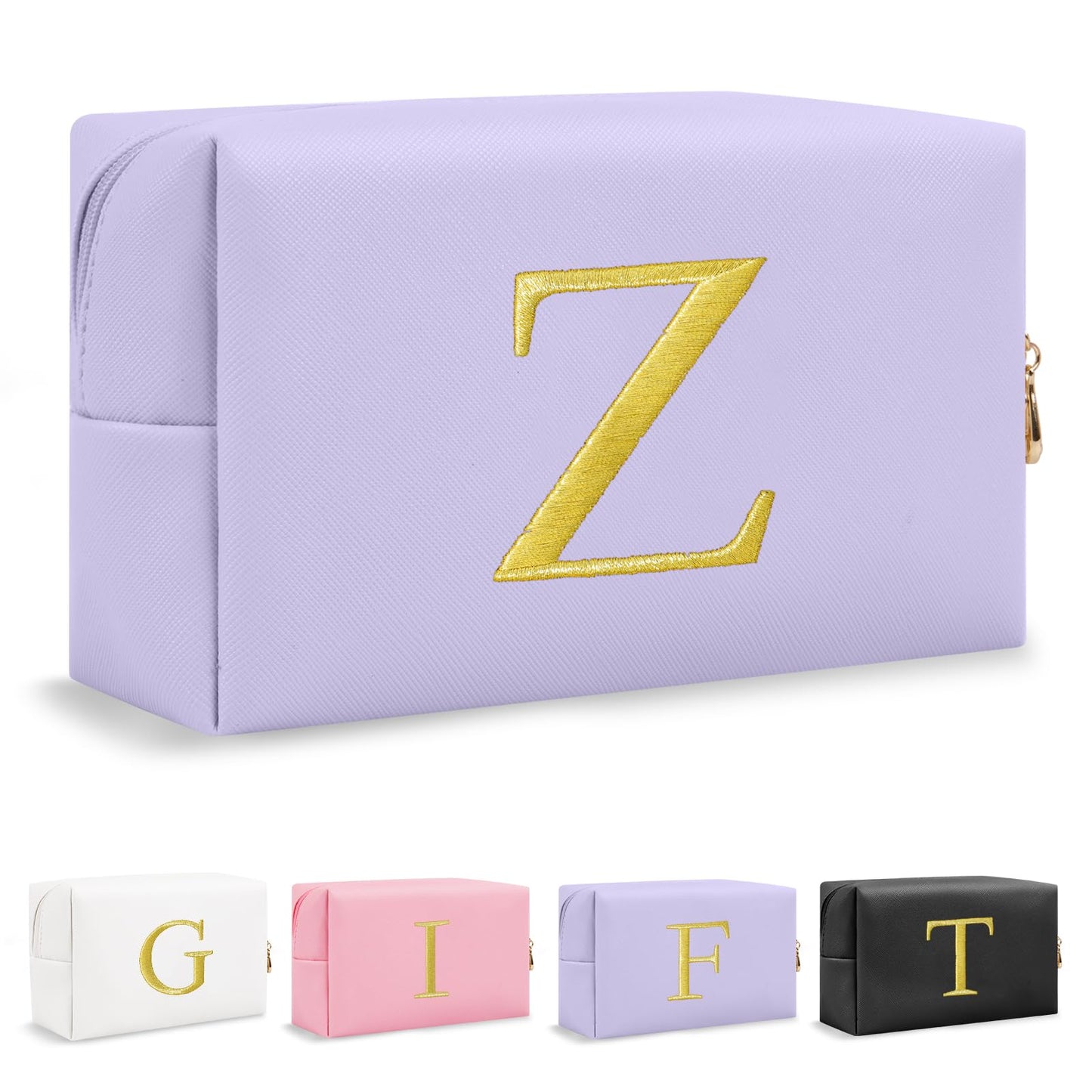 Personalized Gift Initial Makeup Bag,Preppy Gold Embroidered Letter Cosmetic Bag Stocking Stuffers for Teen Girls,Small Travel Toiletry Bag,Custom Christmas Birthday Gift for Women Mom Kids(Purple-Z)
