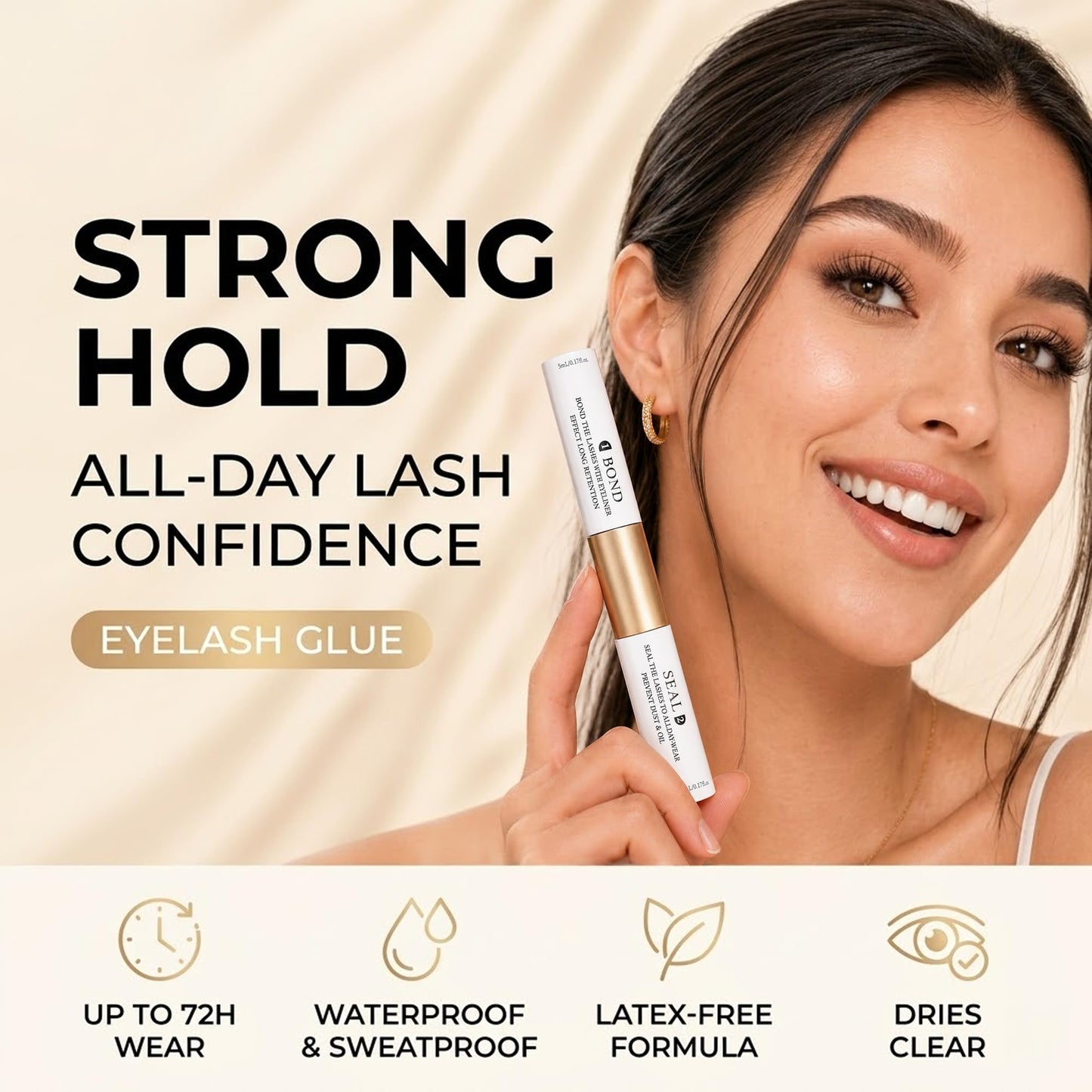 Lash Bond and Seal Waterproof for Lash Clusters, Bond and Seal Lash Glue Strong Hold for 72 Hours, Non-Irritating Lash Glue for Eyelash Clusters, Lash Bond and Seal