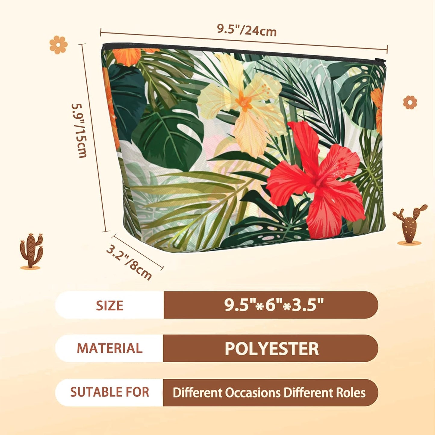 Hibiscus Flowers Travel Makeup Bag - Waterproof Cosmetic Organizer | Mini Portable Pouch for Women, Ideal for Travel & Gifts