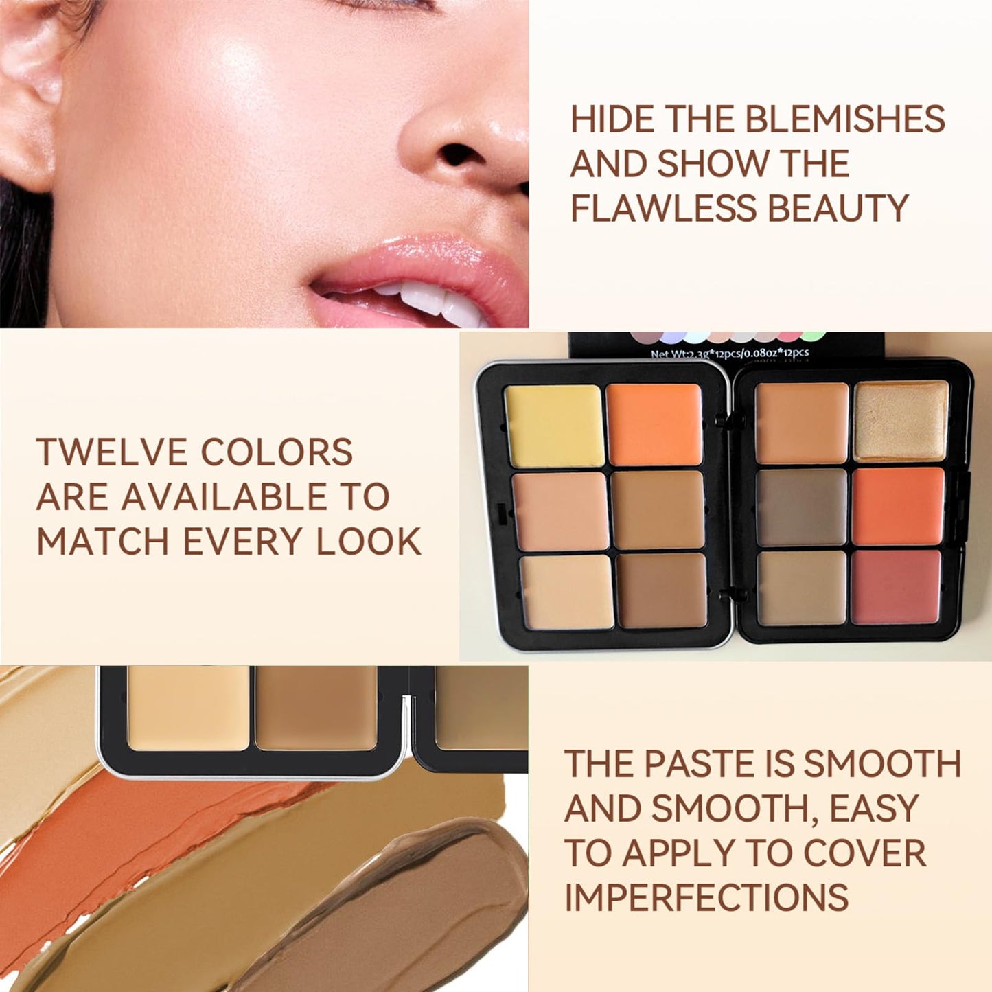 JasCherry Makeup Kit, 12 Colors Vegan Eyeshadow Concealer Palette with 10 Professional Champagne Gold Makeup Brushes Set, Cruelty-Free, Gift Set for Women, Teens, Beginners(A)