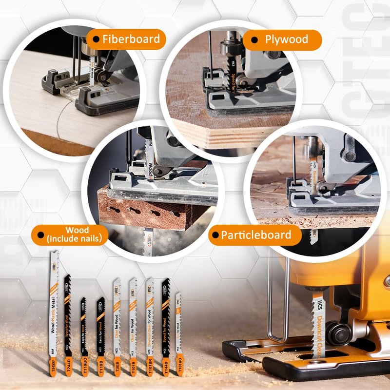 50PCS T Shank Jigsaw Blades Set - BGTEC HCS/HSS Jig Saw Blades for Wood, Plastic and Metal Cutting(T118A,T118B,T127D,T123X,T101AO,T101B,T101BR,T101D,T144D,T345XF)