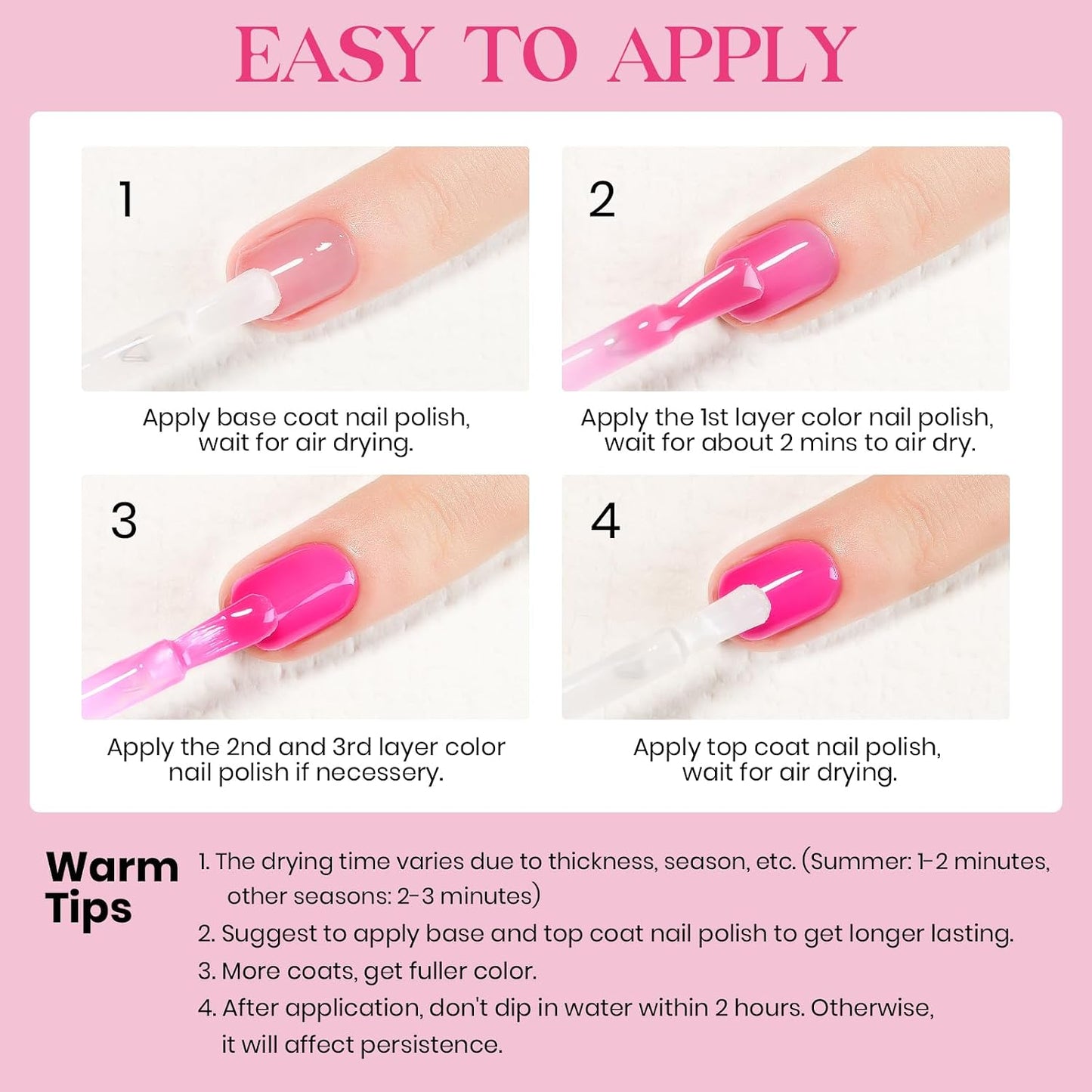 MIZHSE Quick Dry Hot Pink Nail Polish - Non-Gel Air Drying, 15ml Glossy Finish for DIY Manicure