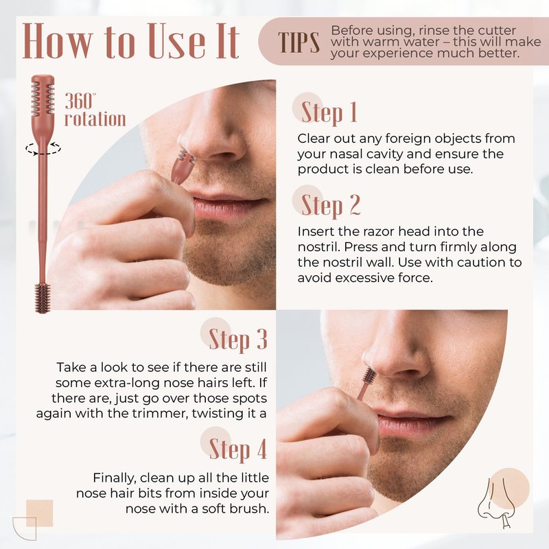 Lanties 12 Pcs 2 in 1 Nasal Hair Cutter 2026 Upgrade Design Double Sided Nose Hair Trimmer for Men Women Portable 360° Rotating Manual Nose Nasal Knife Soft Cleaning Brush Box Package (Khaki)