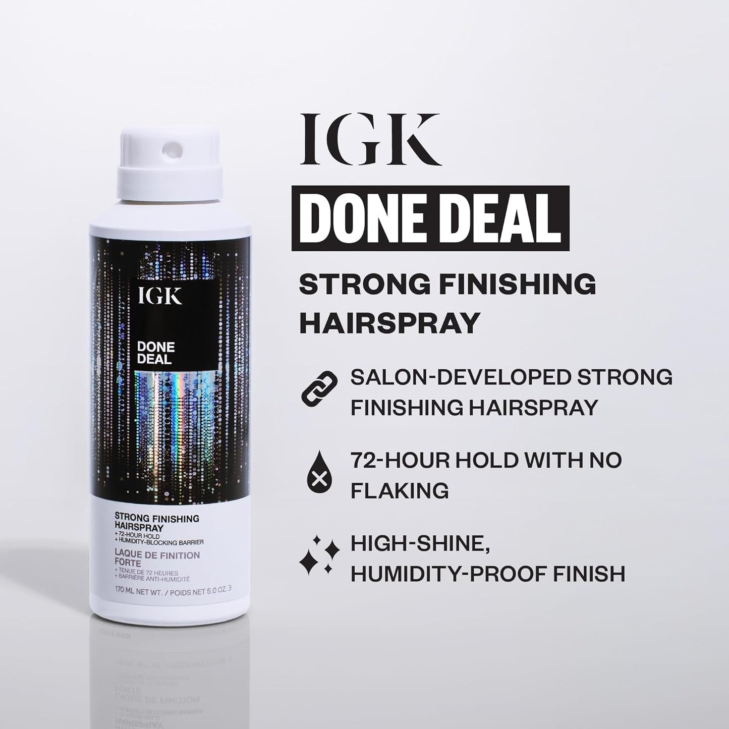 IGK Done Deal Hairspray - Strong Hold, Humidity-Resistant Finish | 5 oz for All Hair Types