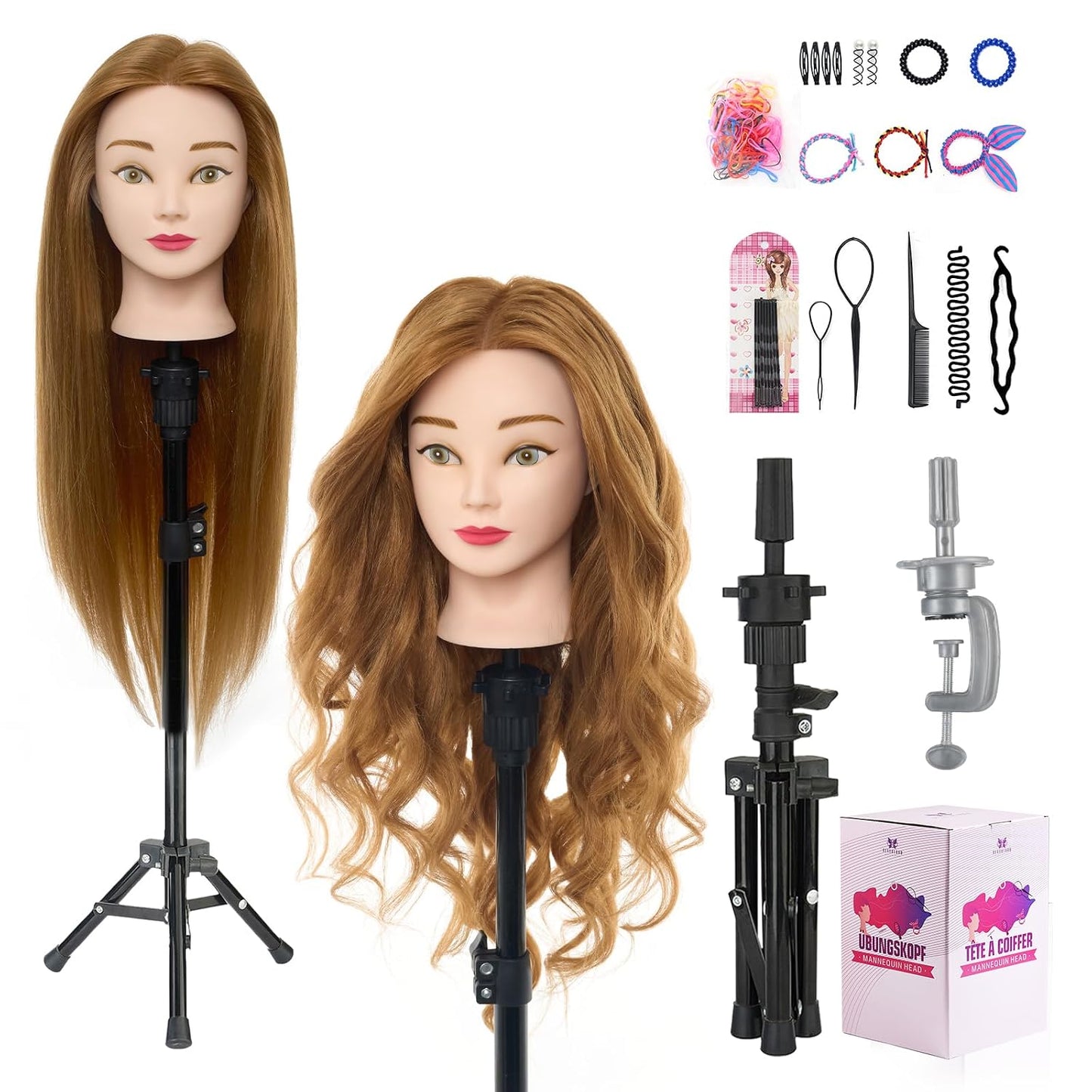 18-Inch Human Hair Mannequin Head for Makeup Practice - Realistic Cosmetology Doll with Tripod Stand | Black