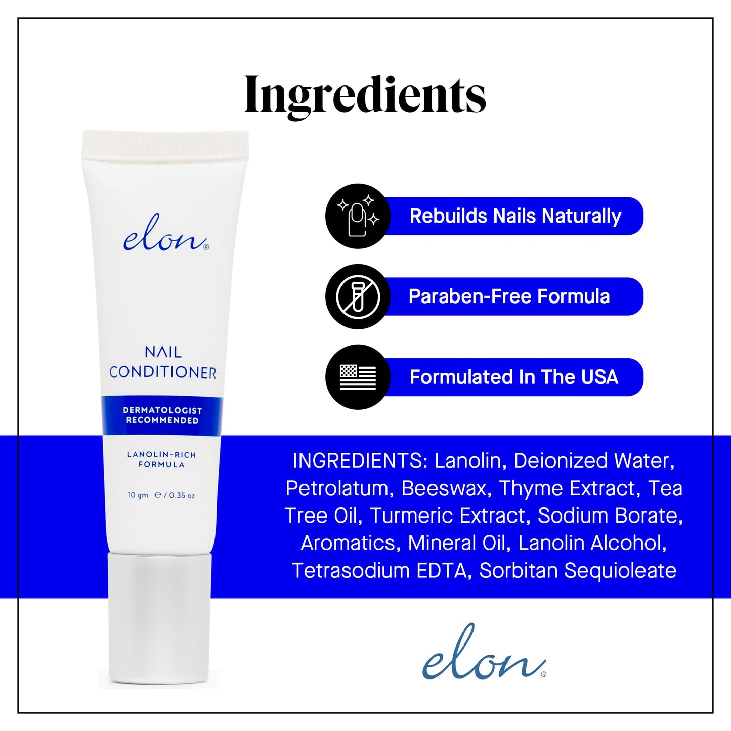 Elon Lanolin-Rich Nail Conditioner – Strengthens Nails, Protects Cuticles, Dermatologist-Recommended for Brittle & Damaged Nails (10g Tube)