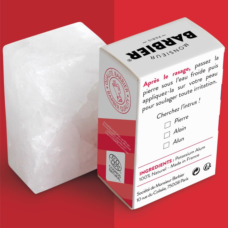 MONSIEUR BARBIER Alum Block for Shaving Alum Stone for Face, Natural Mineral Bar | Soothing Grooming Stone for After Shave, Deodorant Use & Wet Shaving | Soothes Razor Burn Vegan Made in France 75g