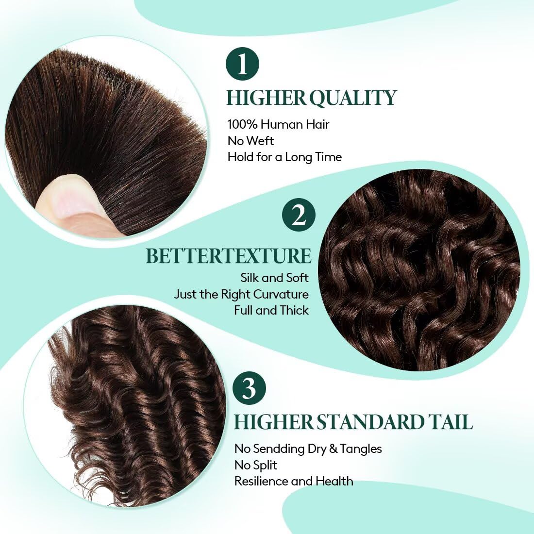 Boho Hair for Braiding, Curly Virgin Human Braiding Hair for Women, 12A Knotless Deep Wave Bulk Bohemian Styles, 100g 14 Inch 2 Bundles/Pack Chocolate Brown Color 4