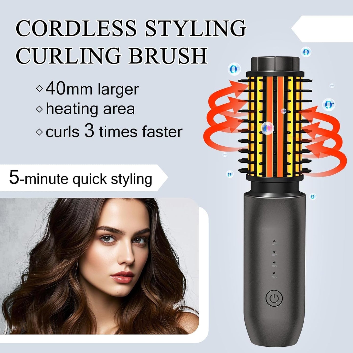 Cordless Hot Brush - Portable Hair Straightener with 4 Temperatures | Fast Heating, Anti-Scald, Anti-Frizz - Classic Black