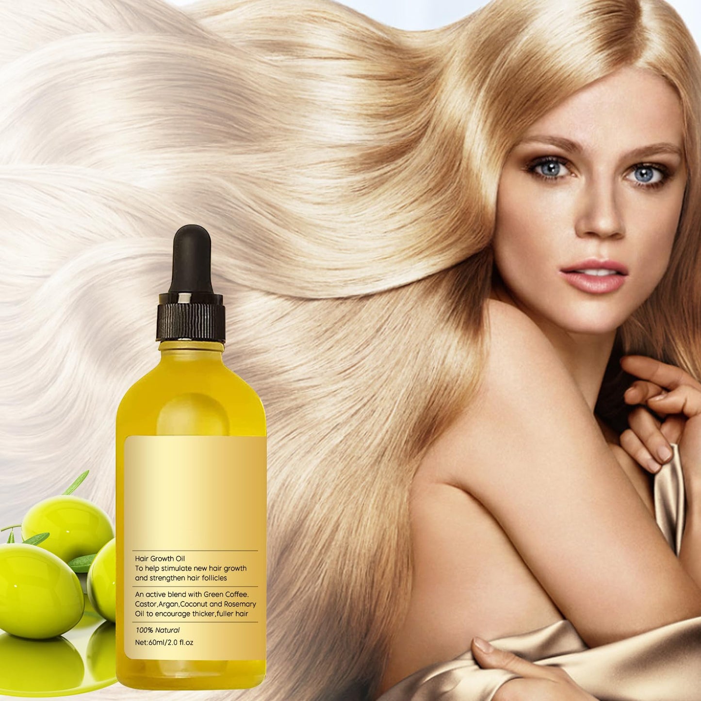 Natural Rosemary Hair Growth Oil - For Dry, Damaged Hair & Thinning Hair - Strengthening & Nourishing Treatment - 2 Fl Oz (60mL)2PCS
