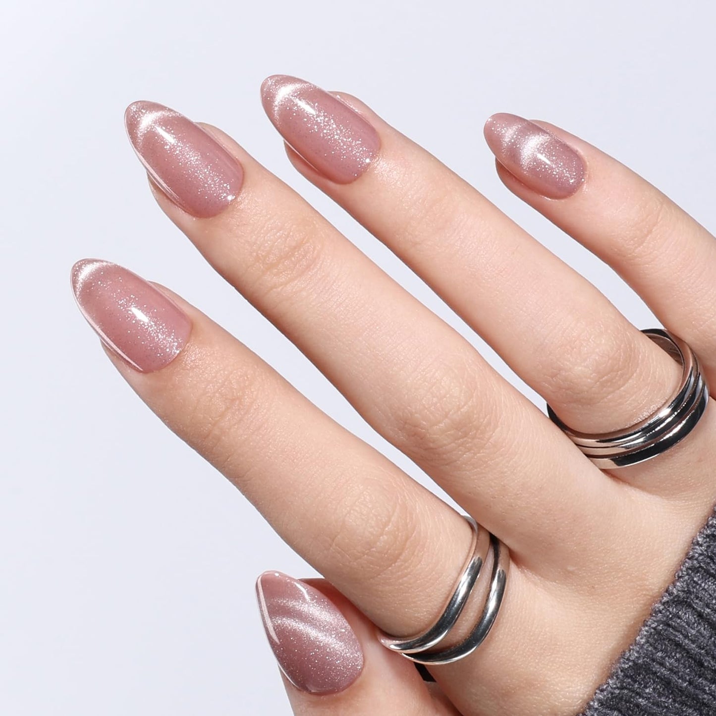 Red Cat Eye Press On Nails - Almond Short Reusable Fake Nails | 32pcs in 16 Sizes, Garnet Color