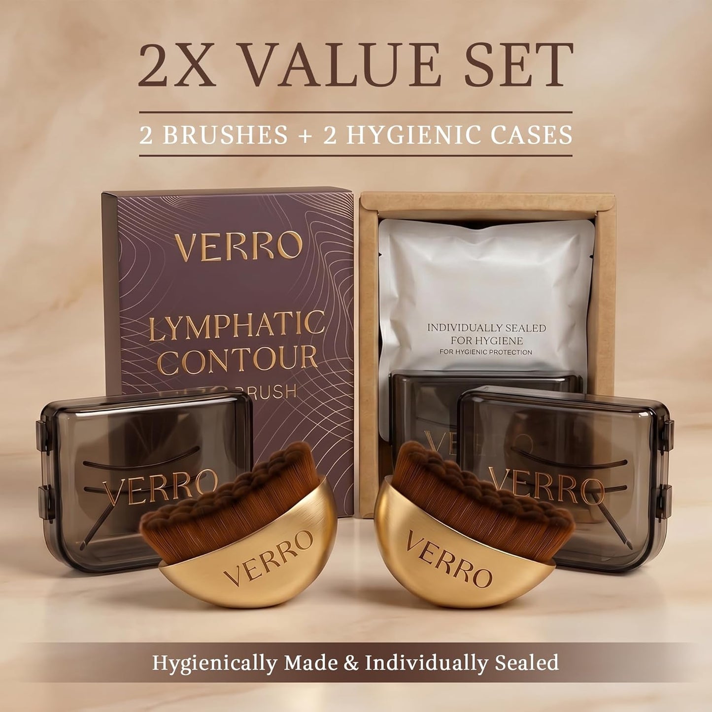 Lymphatic Face Brush Set - 2 Pack Facial Dry Brushes for Sculpting & Drainage | Ultra Soft Bristles, Travel Cases Included