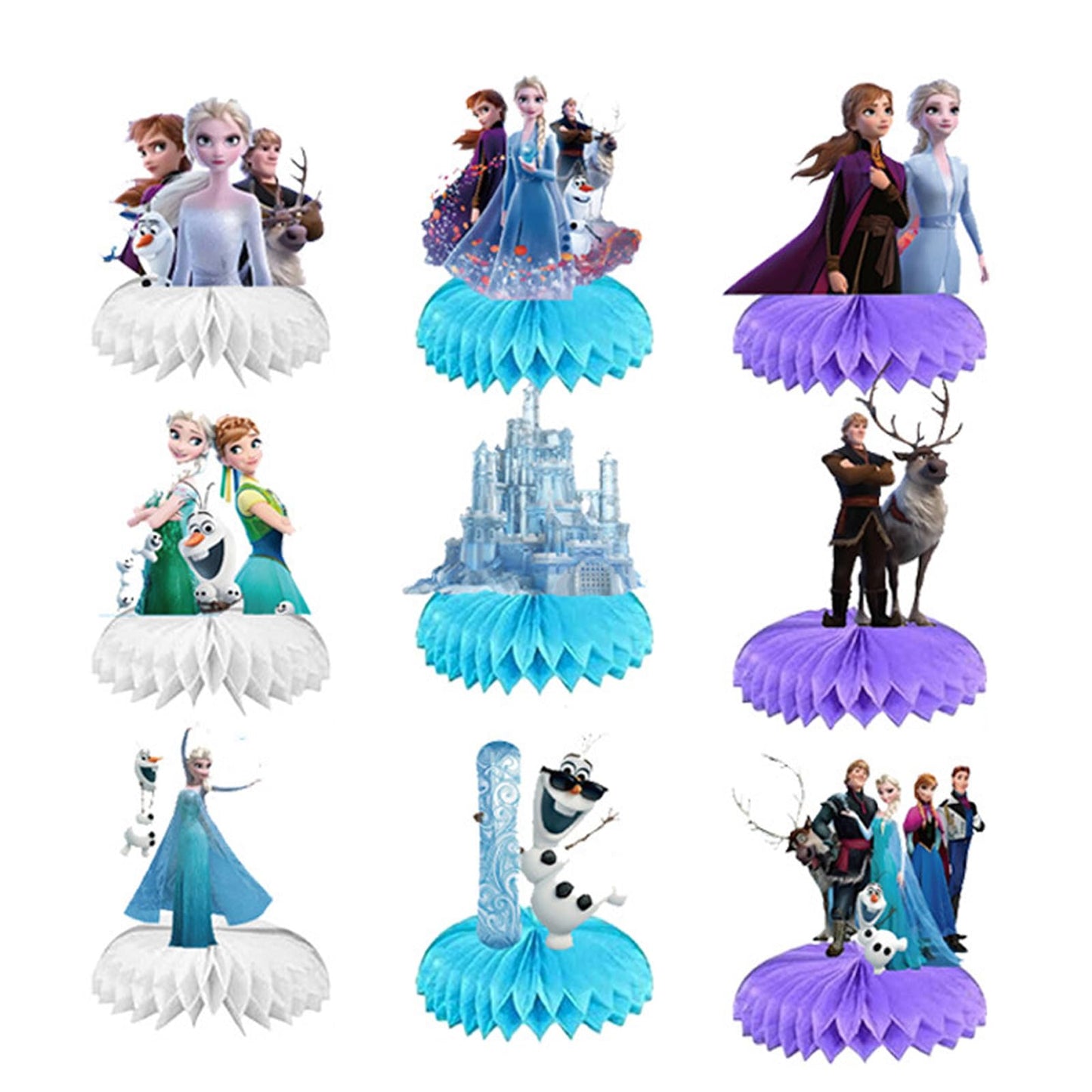 Anime Theme Double-Sided Honeycomb Centerpieces，9 Pcs Cute Snow Theme Honeycomb Decorations，Table Decorations For Party， Tabletop Decor Birthday Party Supplies