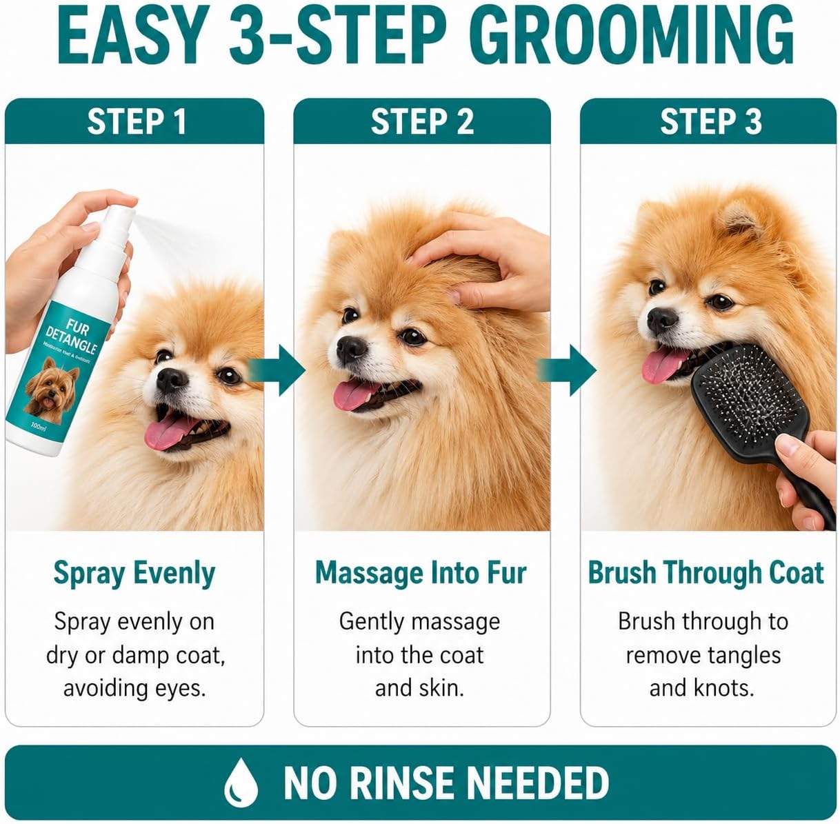 Dog Detangler Spray - Leave-In Conditioner & Dematting Spray for Smooth Fur | 3.4 Fl Oz